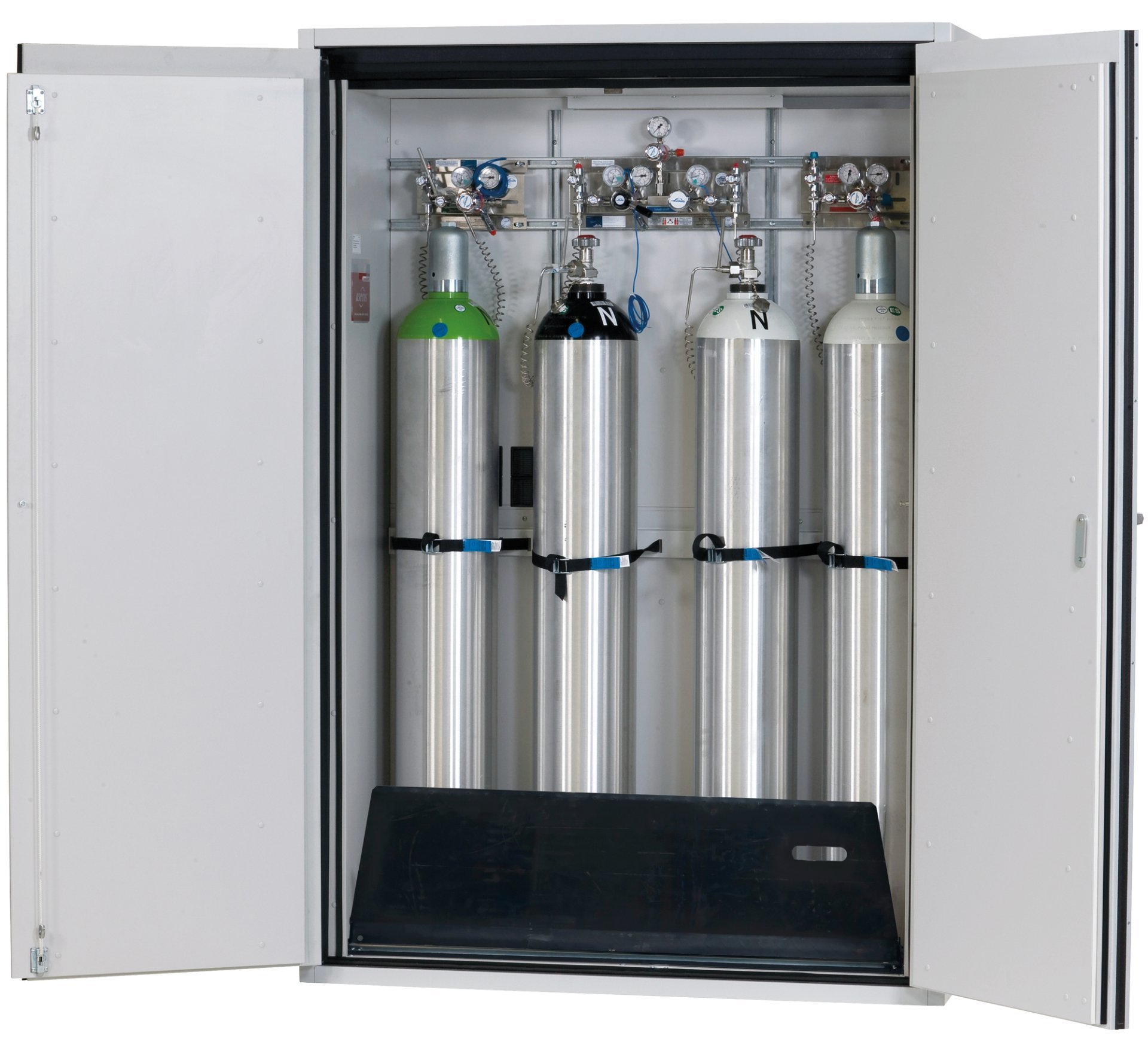 asecos Druckgasflaschenschrank G90.205.140 in Lichtgrau, Flügeltüren, 1x Standardinneneinrichtung Druckgasflaschen (Stahlblech) Produktbild img1 L