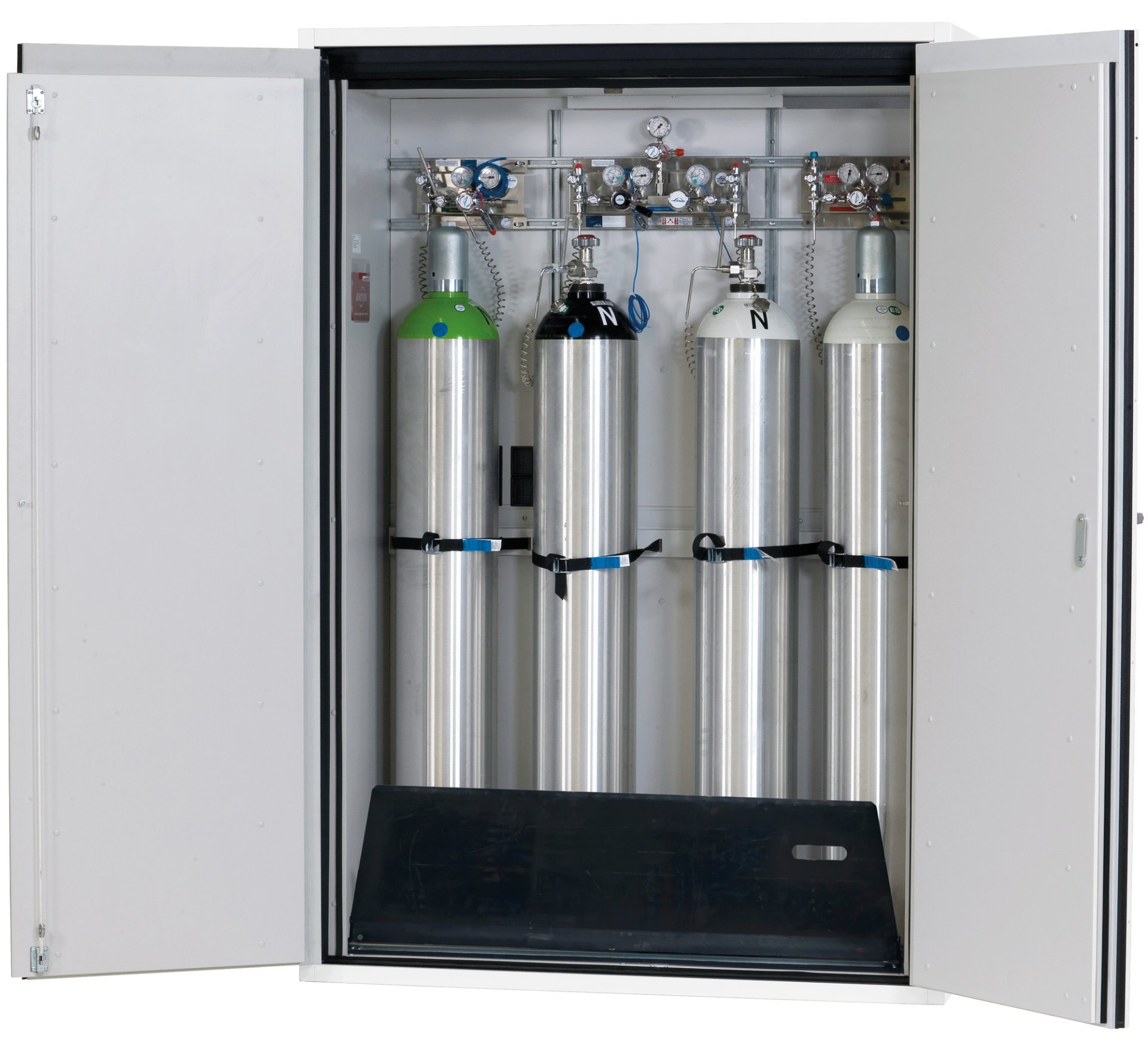 asecos Druckgasflaschenschrank G90.205.140 in Laborweiß (ähnl. RAL 9016), Flügeltüren, 1x Standardinneneinrichtung Druckgasflaschen (Stahlblech) Produktbild img1 L
