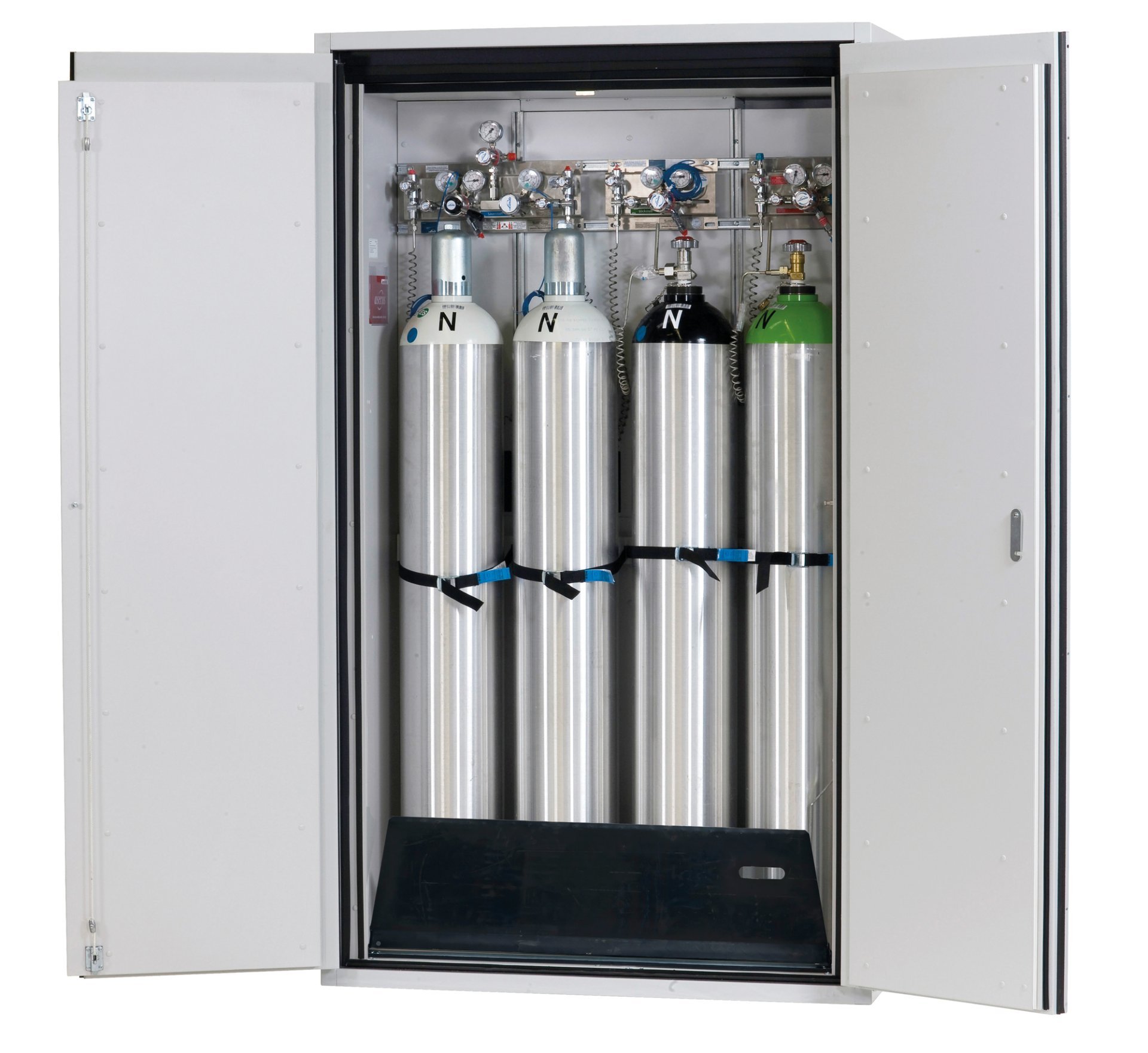 asecos Druckgasflaschenschrank G90.205.120 in Lichtgrau, Flügeltüren, 1x Komfortinneneinrichtung Druckgasflaschen (Stahlblech) Produktbild img1 L