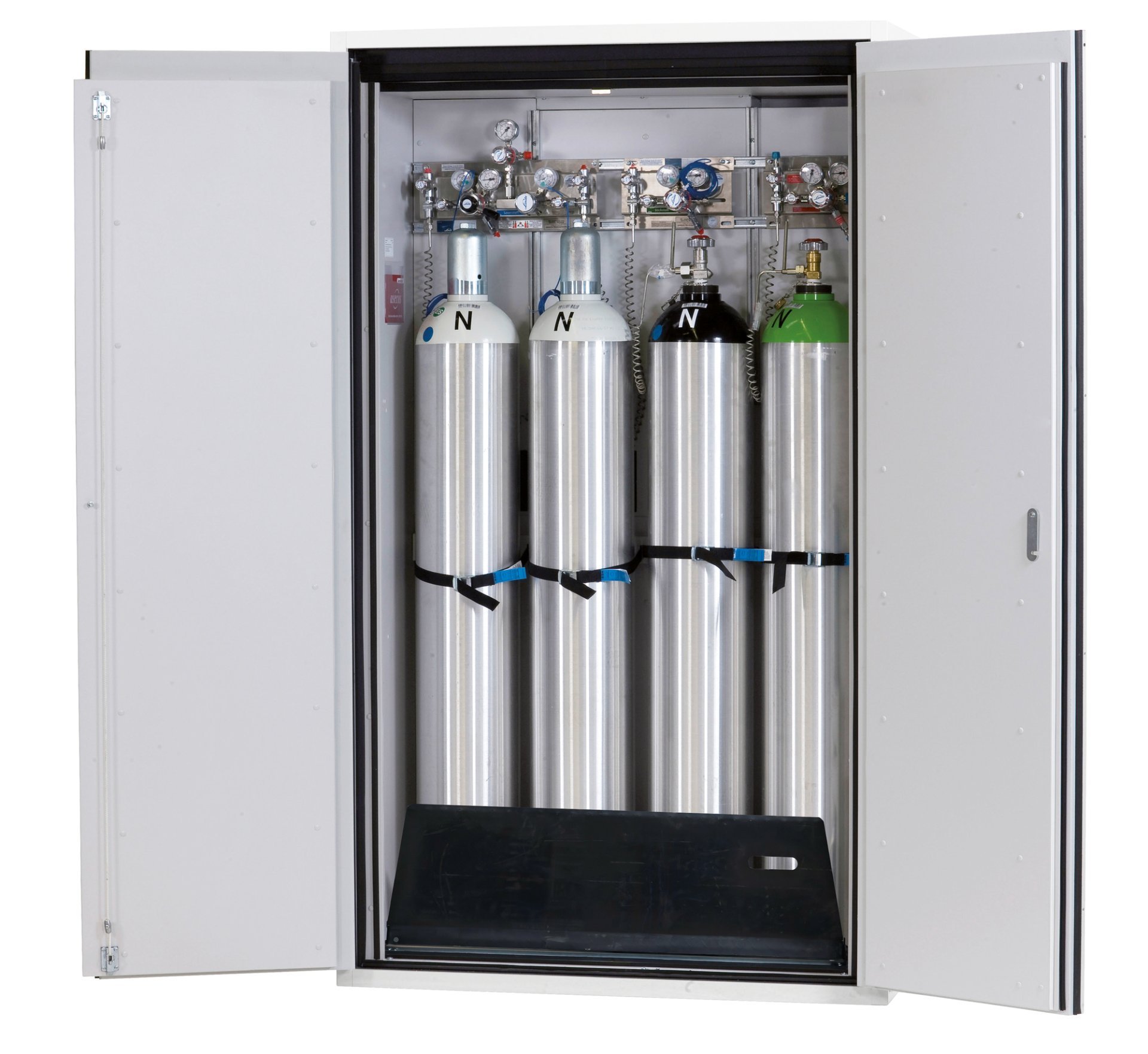 asecos Druckgasflaschenschrank G90.205.120 in Laborweiß (ähnl. RAL 9016), Flügeltüren, 1x Standardinneneinrichtung Druckgasflaschen (Stahlblech) Produktbild img1 L