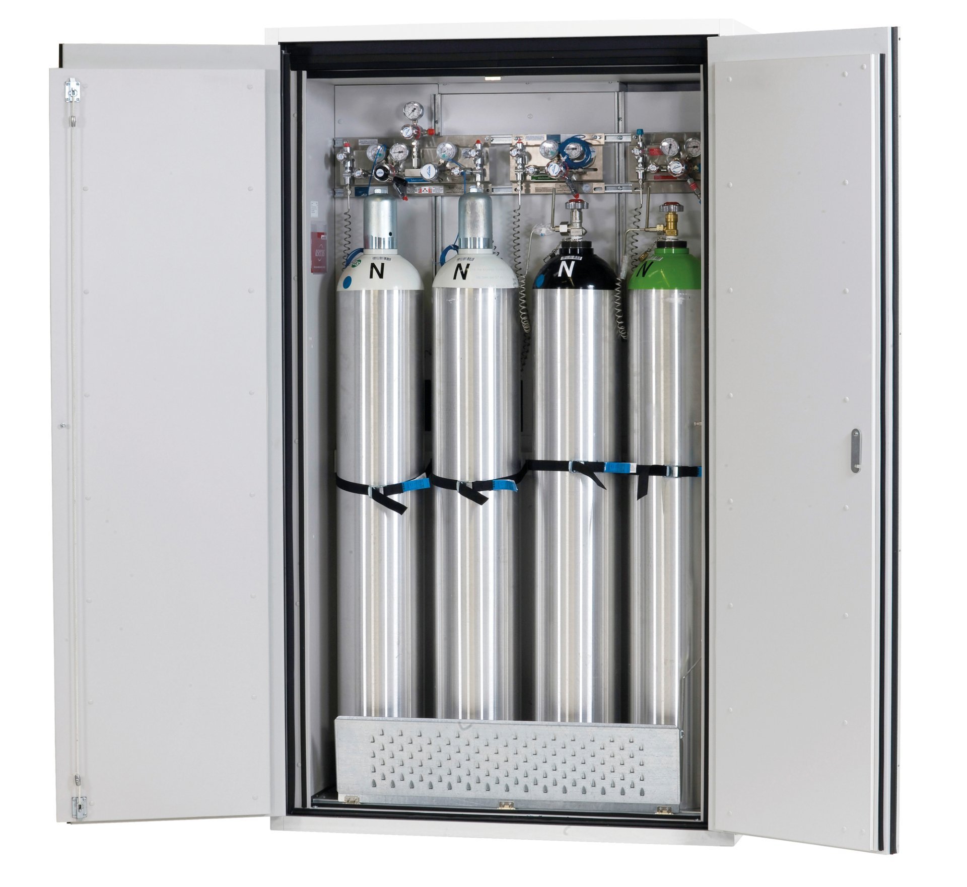 asecos Druckgasflaschenschrank G90.205.120 in Laborweiß (ähnl. RAL 9016), Flügeltüren, 1x Komfortinneneinrichtung Druckgasflaschen (Stahlblech) Produktbild img1 L