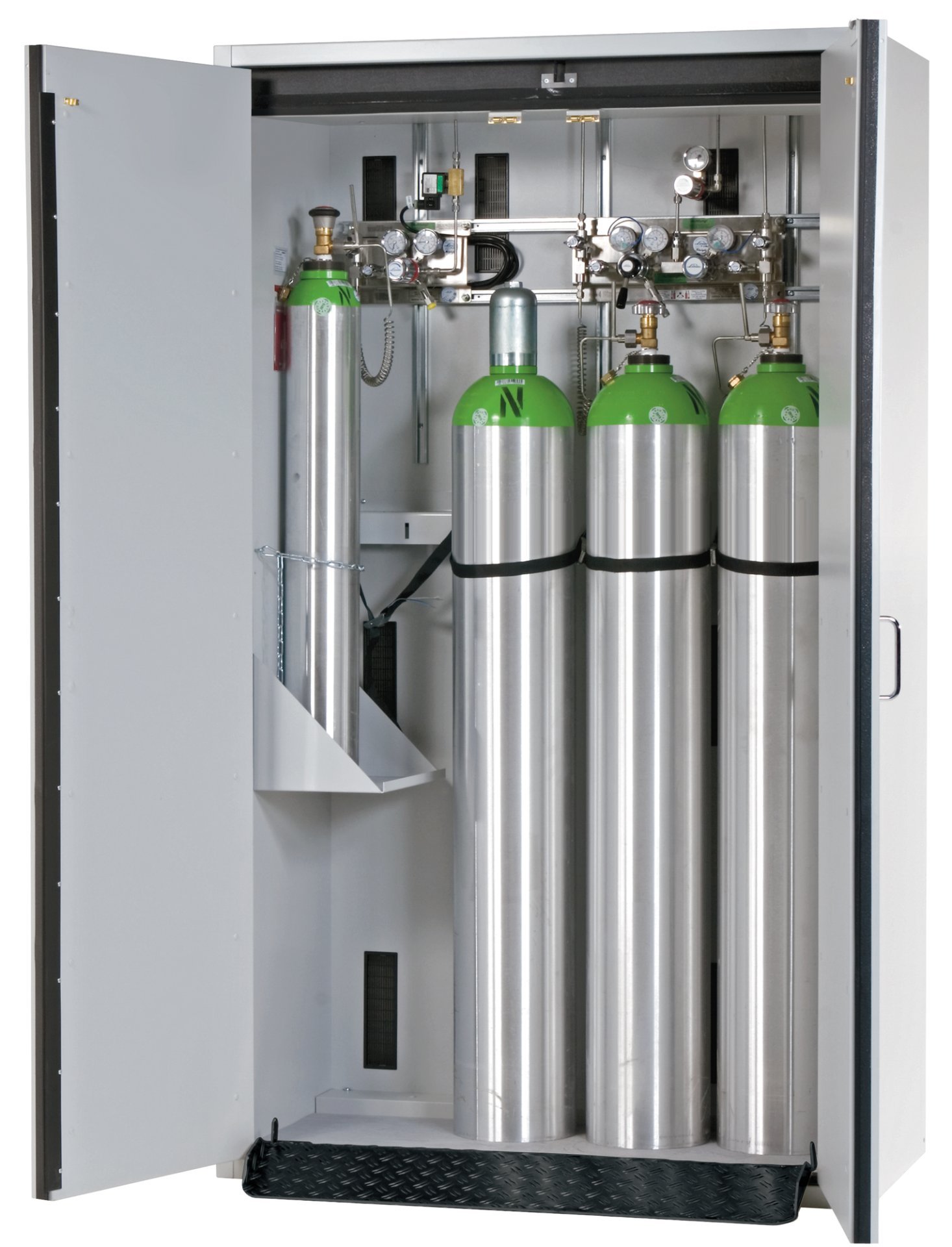 asecos Druckgasflaschenschrank G30.205.120 in Lichtgrau, Flügeltüren, 1x Standardinneneinrichtung Druckgasflaschen (Stahlblech) Produktbild img1 L