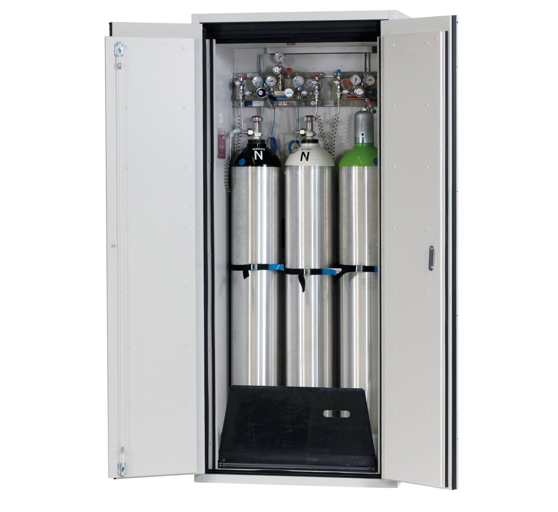asecos Druckgasflaschenschrank G90.205.090 in Lichtgrau, Flügeltüren, 1x Standardinneneinrichtung Druckgasflaschen (Stahlblech) Produktbild img1 L