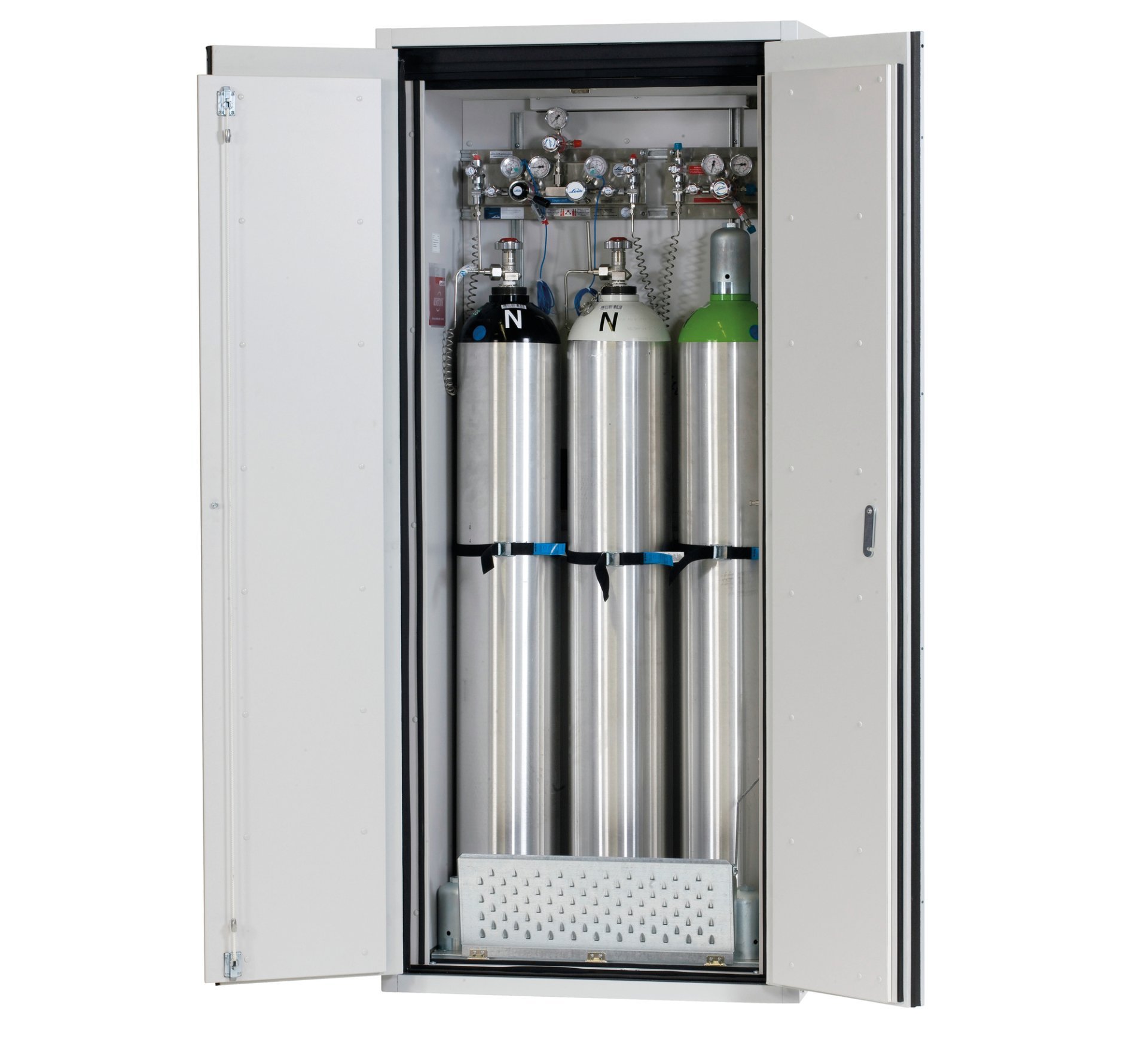 asecos Druckgasflaschenschrank G90.205.090 in Lichtgrau, Flügeltüren, 1x Komfortinneneinrichtung Druckgasflaschen (Stahlblech) Produktbild img1 L