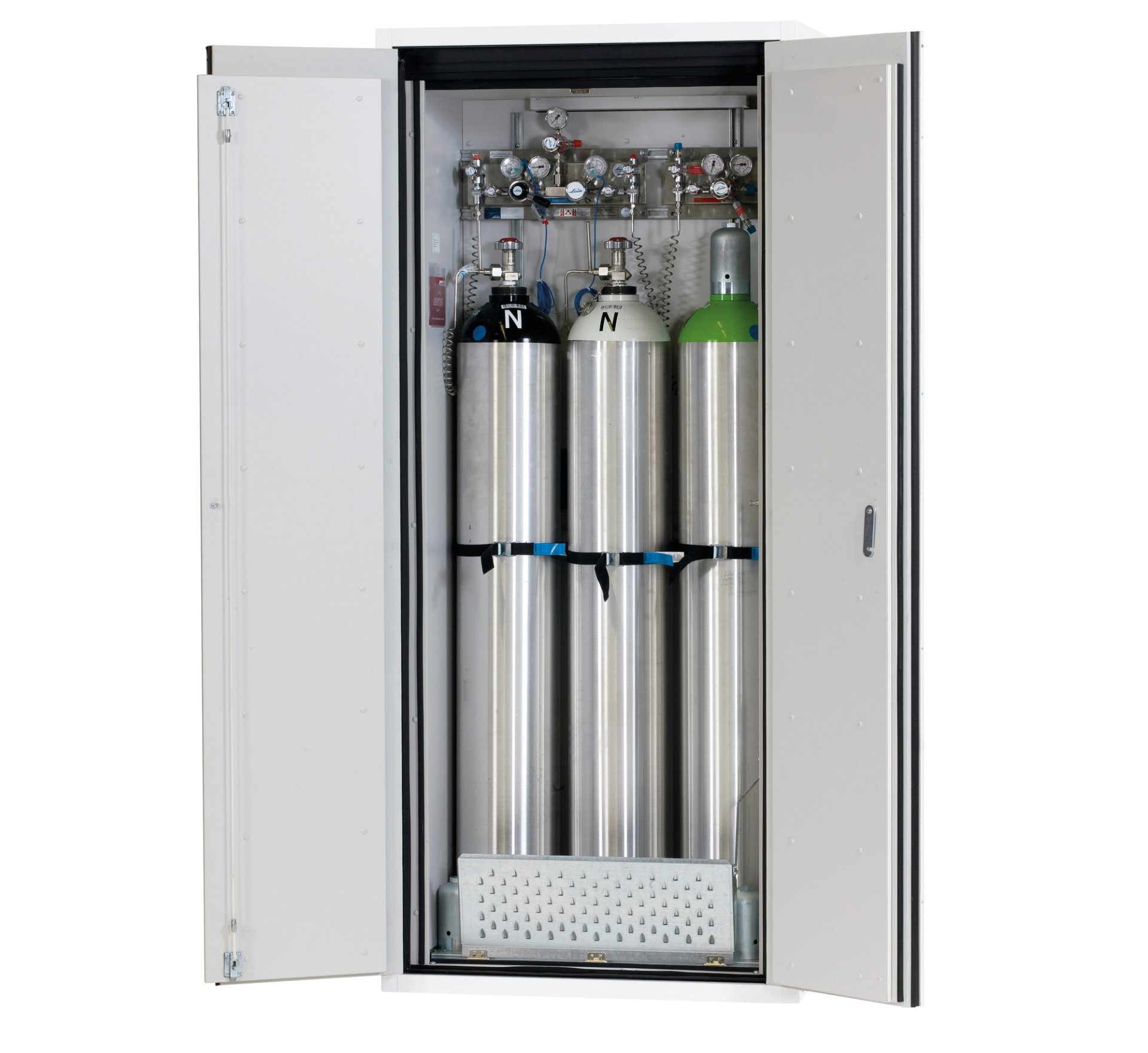 asecos Druckgasflaschenschrank G90.205.090 in Laborweiß (ähnl. RAL 9016), Flügeltüren, 1x Komfortinneneinrichtung Druckgasflaschen (Stahlblech) Produktbild img1 L
