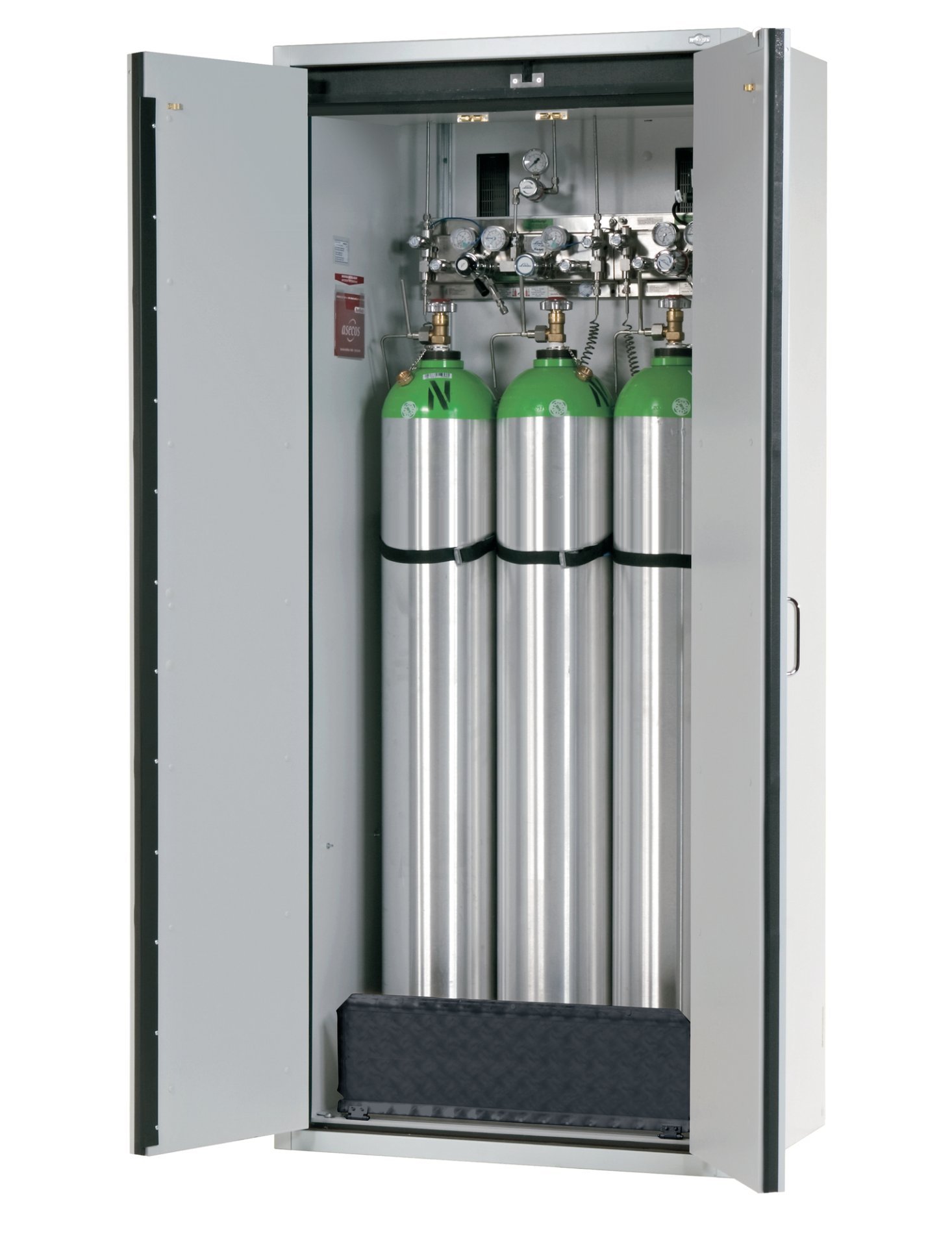 asecos Druckgasflaschenschrank G30.205.090 in Lichtgrau, Flügeltüren, 1x Standardinneneinrichtung Druckgasflaschen (Stahlblech) Produktbild img1 L