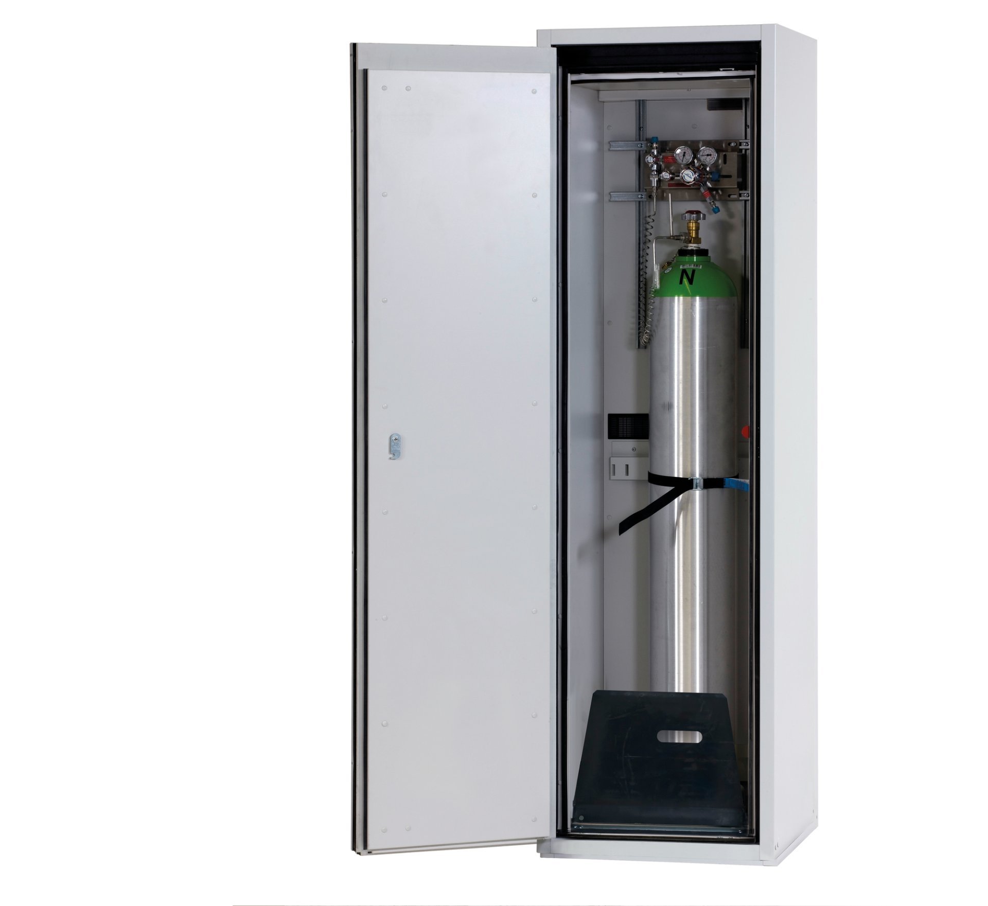 Druckgasflaschenschrank G90.205.060 in Lichtgrau, Flügeltür, 1x Standardinneneinrichtung Druckgasflaschen (Stahlblech) Produktbild img1 L