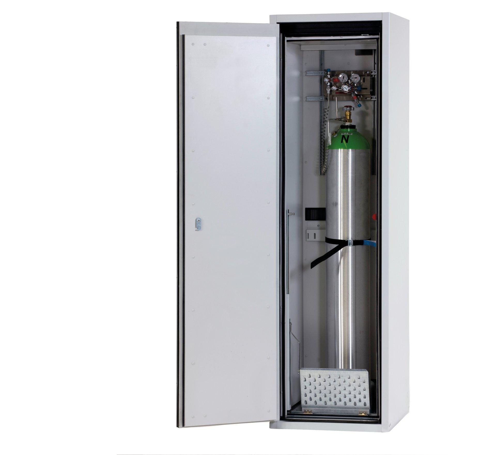 asecos Druckgasflaschenschrank G90.205.060 in Lichtgrau, Flügeltür, 1x Komfortinneneinrichtung Druckgasflaschen (Stahlblech) Produktbild img1 L