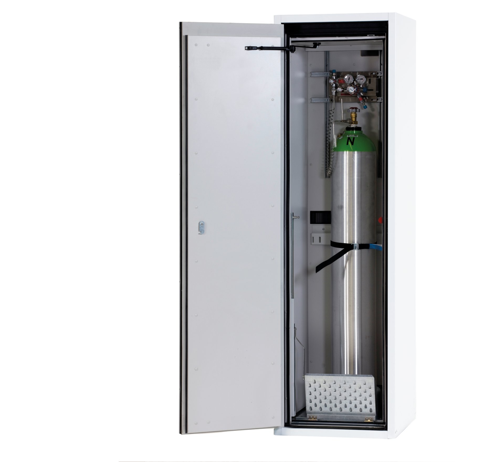asecos Druckgasflaschenschrank G90.205.060 in Laborweiß (ähnl. RAL 9016), Flügeltür, 1x Komfortinneneinrichtung Druckgasflaschen (Stahlblech) Produktbild img1 L