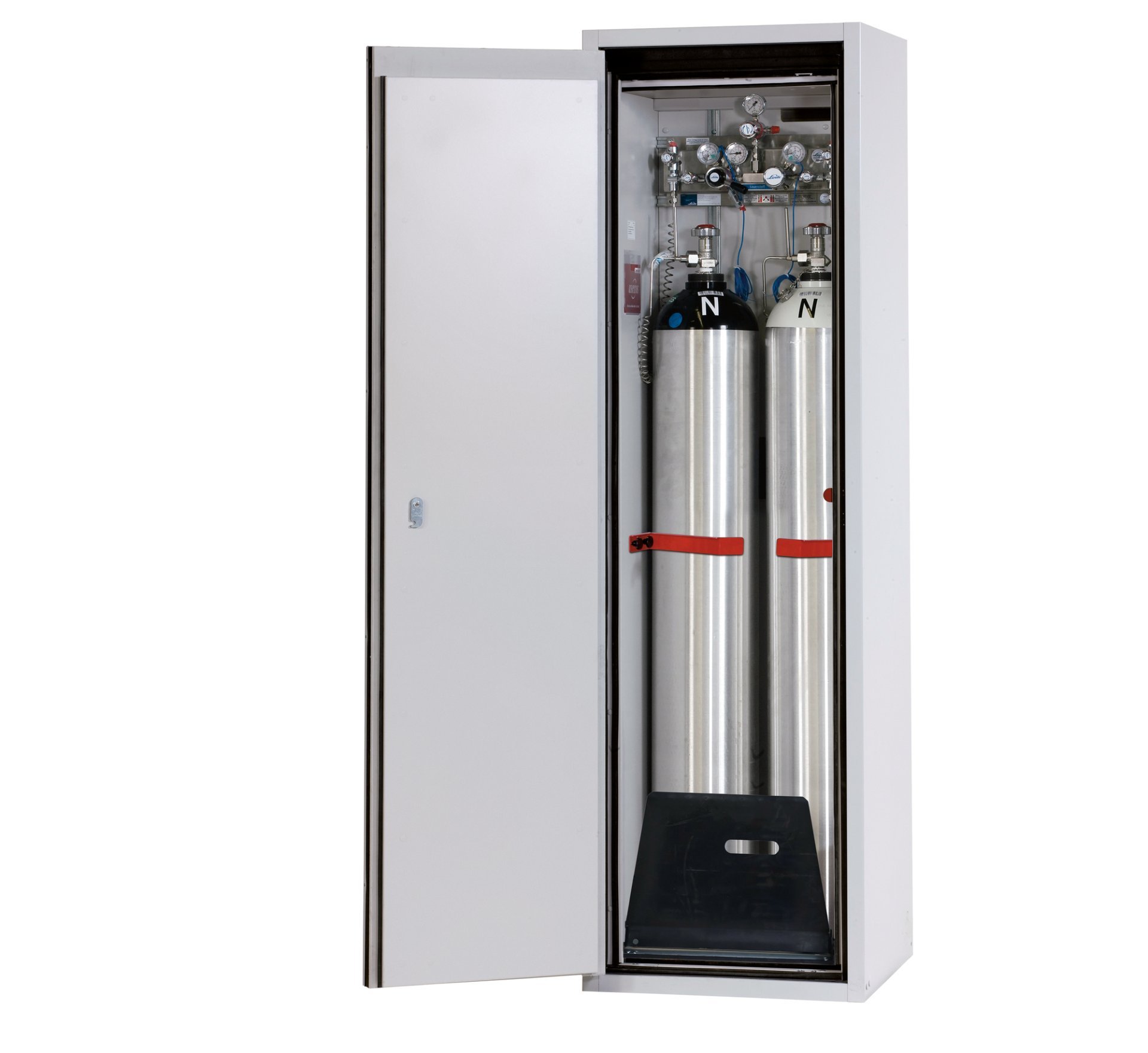 asecos Druckgasflaschenschrank G90.205.060.2F in Lichtgrau, Flügeltür, 1x Standardinneneinrichtung Druckgasflaschen (Stahlblech) Produktbild img1 L