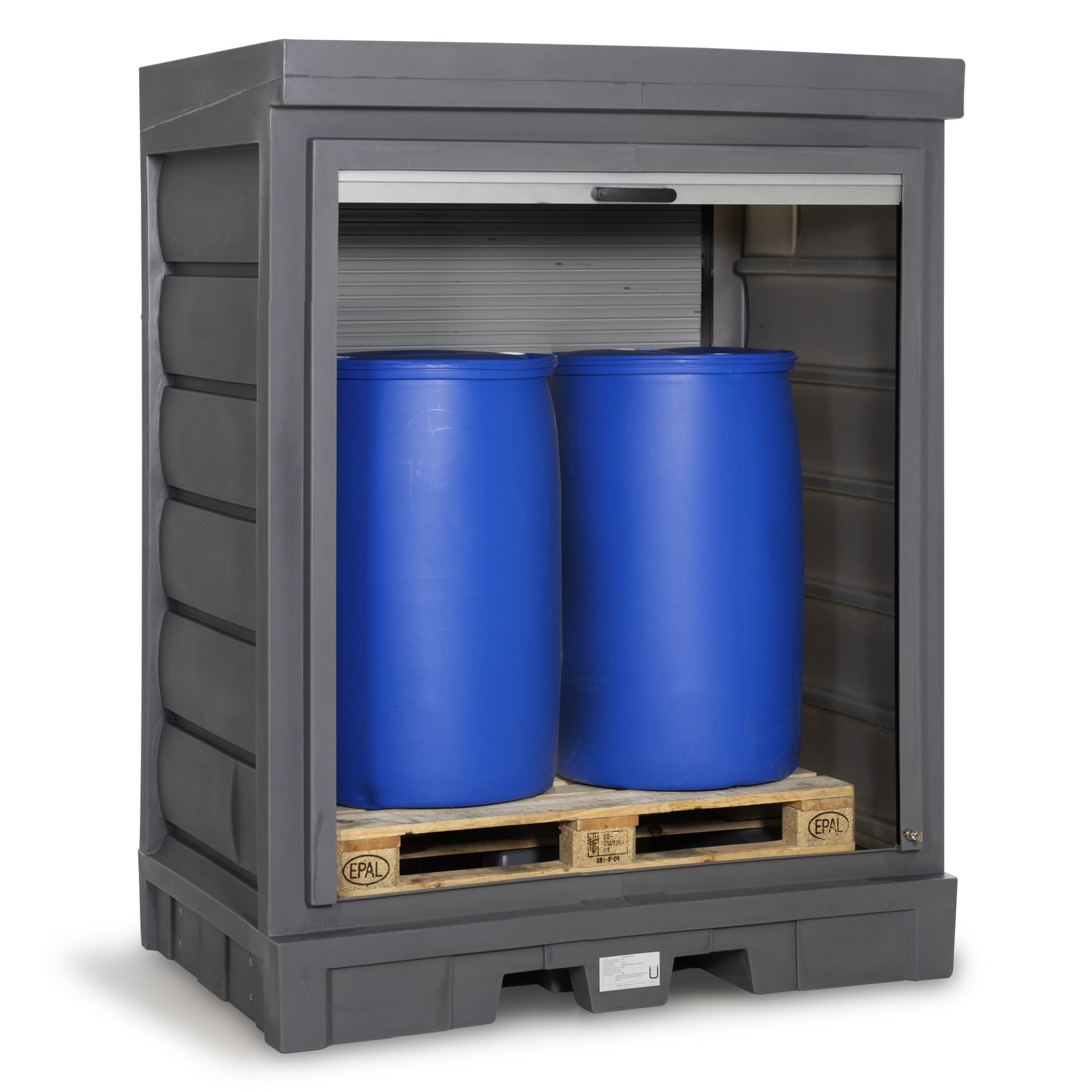 asecos Gefahrstoffdepot, PE Grau, für 2 x 200-L-Fass, Maße 1554x1083x1980 mm Produktbild img1 L
