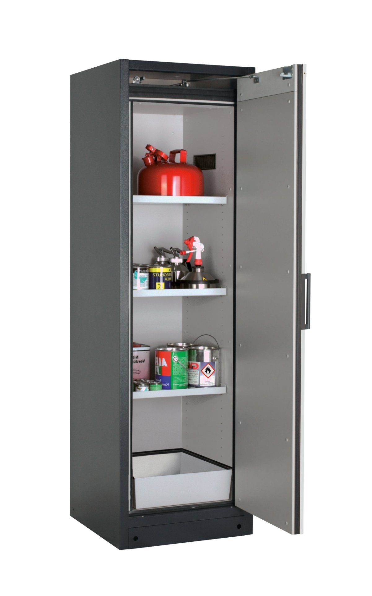 asecos Sicherheitsschrank Q90.195.060.R in Anthrazitgrau, Flügeltür in Lichtgrau, 3x Fachboden (Stahlblech) Produktbild img1 L