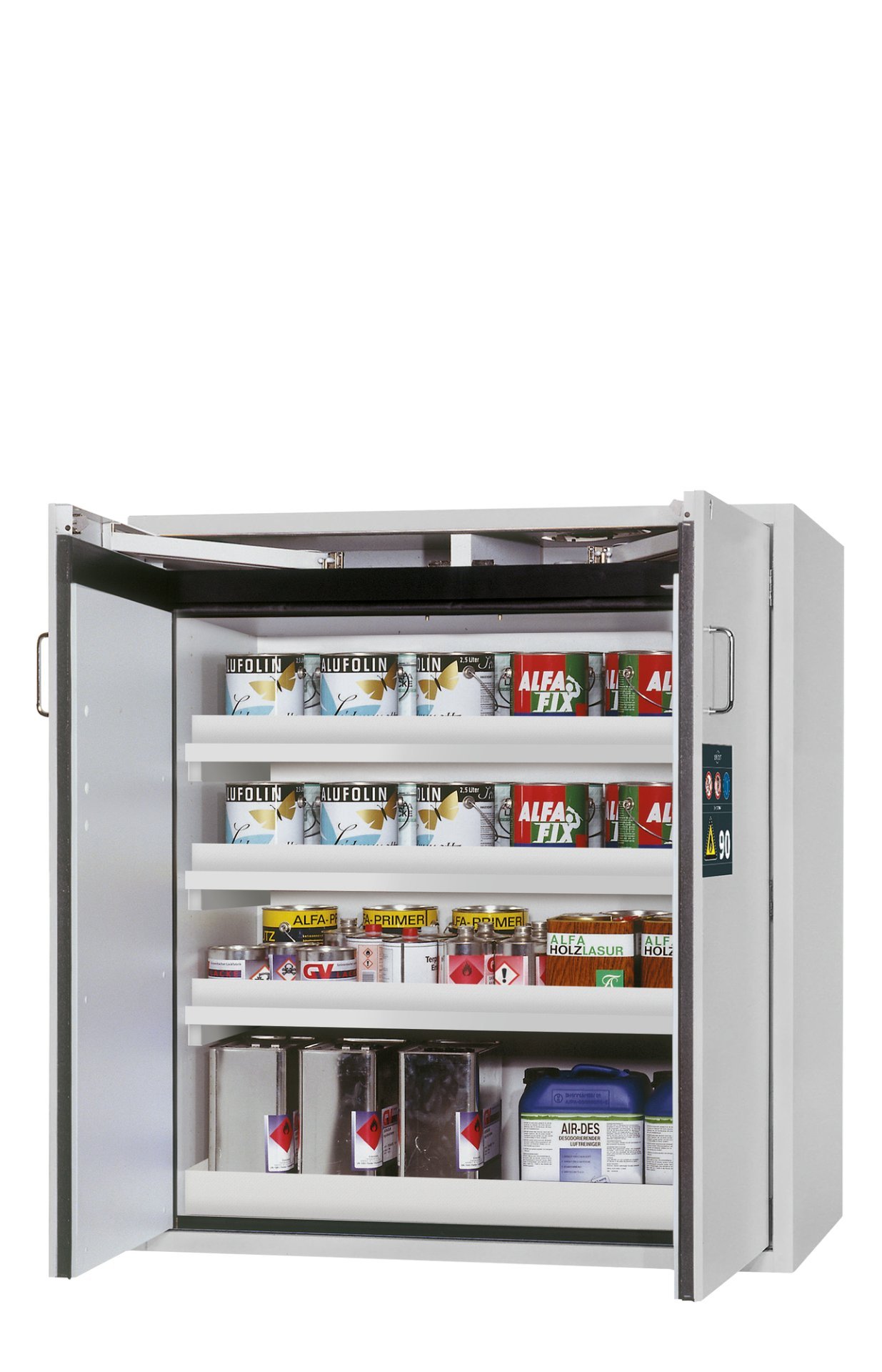 asecos Sicherheitsschrank S90.129.120.WDAS in Lichtgrau, 3x Wannenboden (Polypropylen) Produktbild img1 L