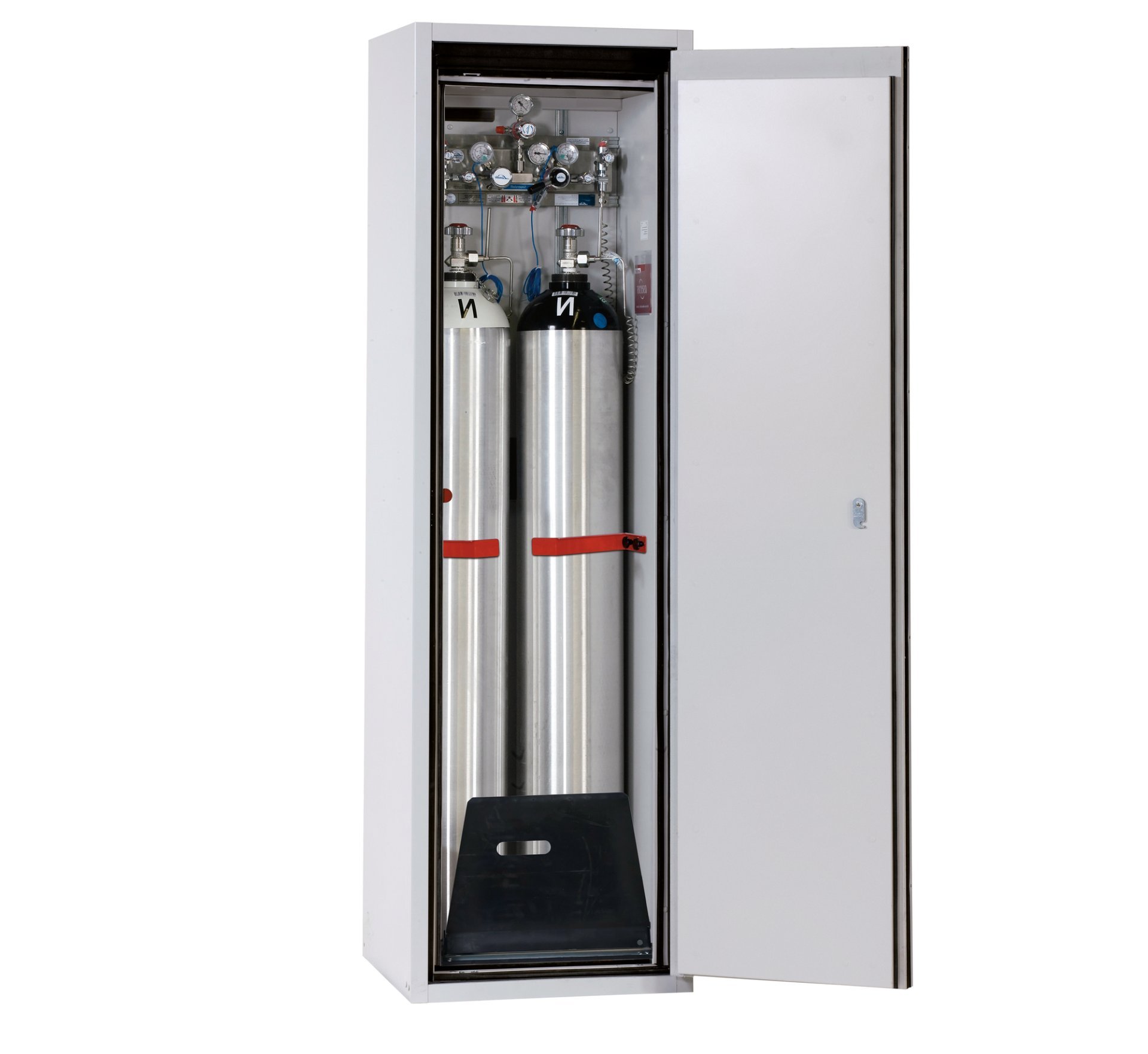 asecos Druckgasflaschenschrank G90.205.060.2F.R in Lichtgrau, Flügeltür, 1x Standardinneneinrichtung Druckgasflaschen (Stahlblech) Produktbild img1 L