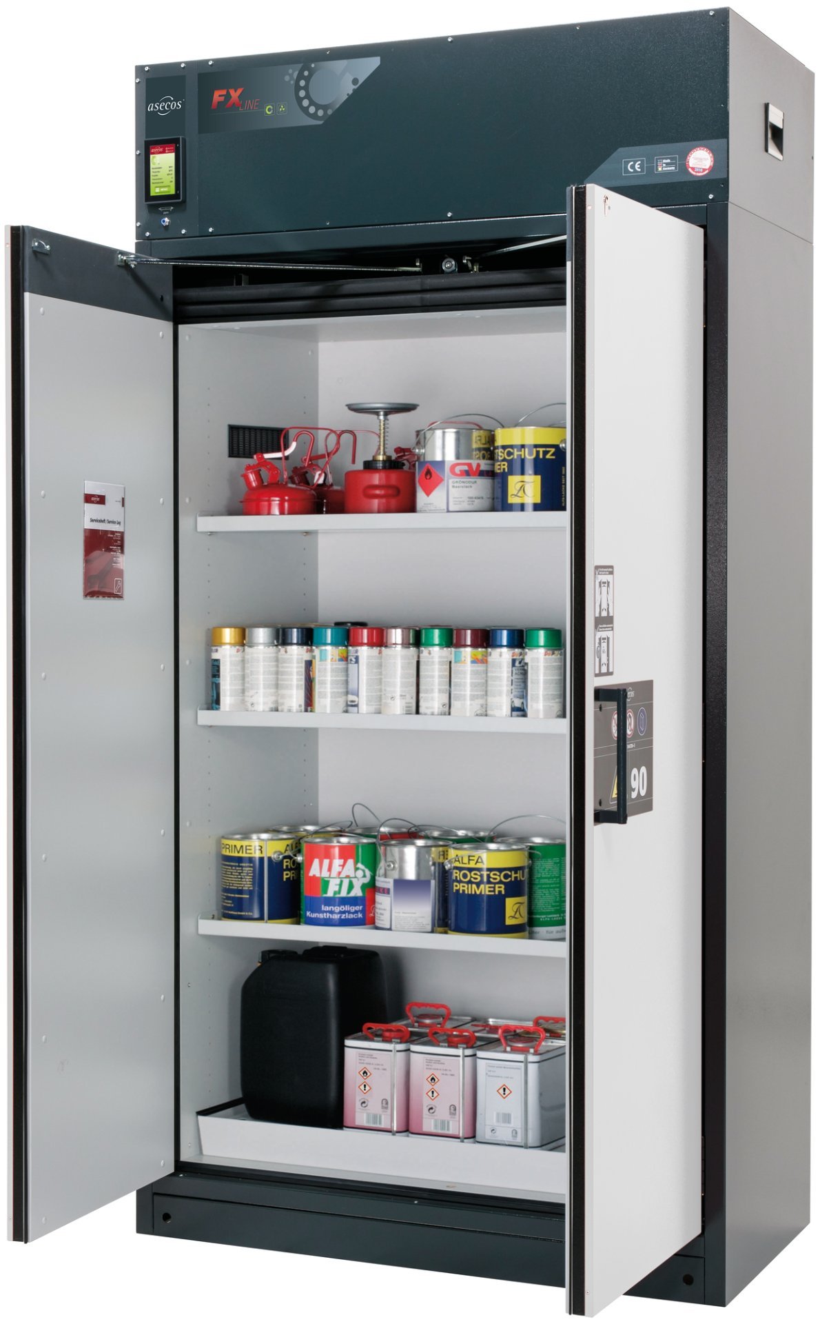 Umluftfilterschrank FX90.229.120.WDAC in Anthrazitgrau, Flügeltüren in Lichtgrau, 3x Fachboden und Lochblech (Stahlblech) Produktbild img1 L
