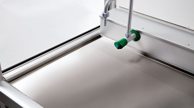asecos Arbeitsfläche für Gefahrstoffarbeitsplatz, gebürsteter Edelstahl 1.4301, Maße 1390x490 mm Produktbild img1 L