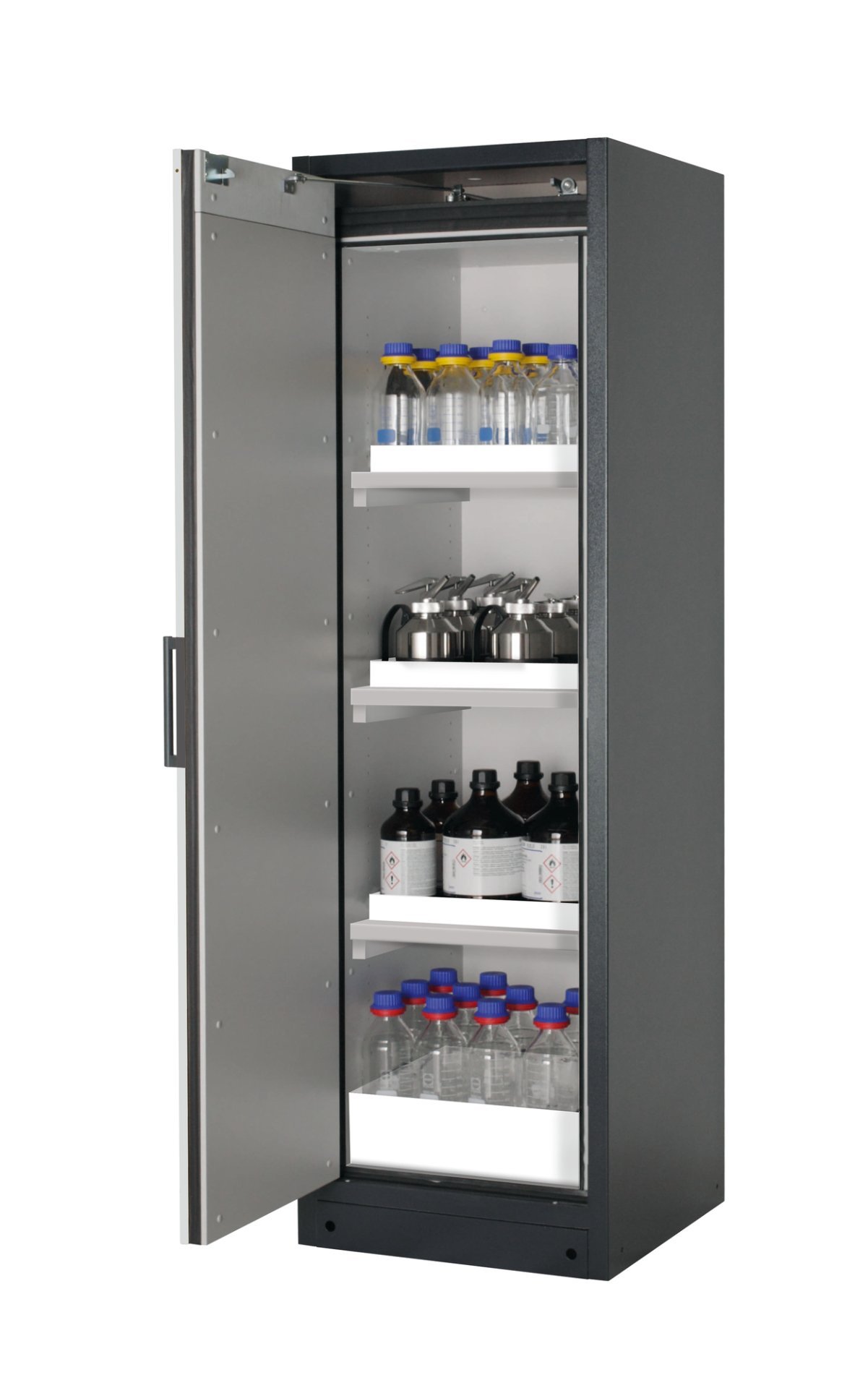 asecos Sicherheitsschrank Q90.195.060.WDAC in Anthrazitgrau, Flügeltür in Lichtgrau, 3x Wannenboden (Polypropylen) Produktbild img1 L