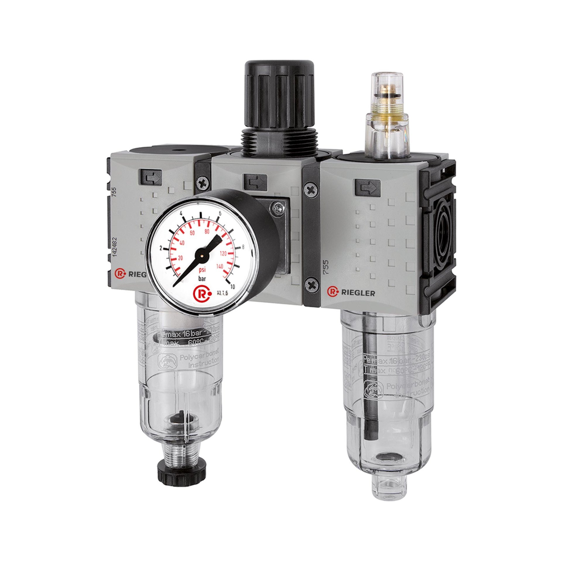 WE 3-tlg. »FUTURA-mini«, PC-Beh., Standardmano, G 1/4, 0,5-10, HA Produktbild img1 L