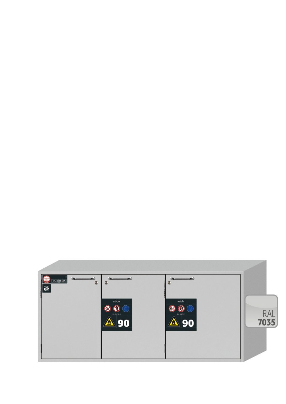Sicherheitsunterbauschrank UB90.060.140.S2T in Lichtgrau, Schubladen und Flügeltüren, 1x Lochblecheinsatz (Stahlblech) Produktbild img2 L