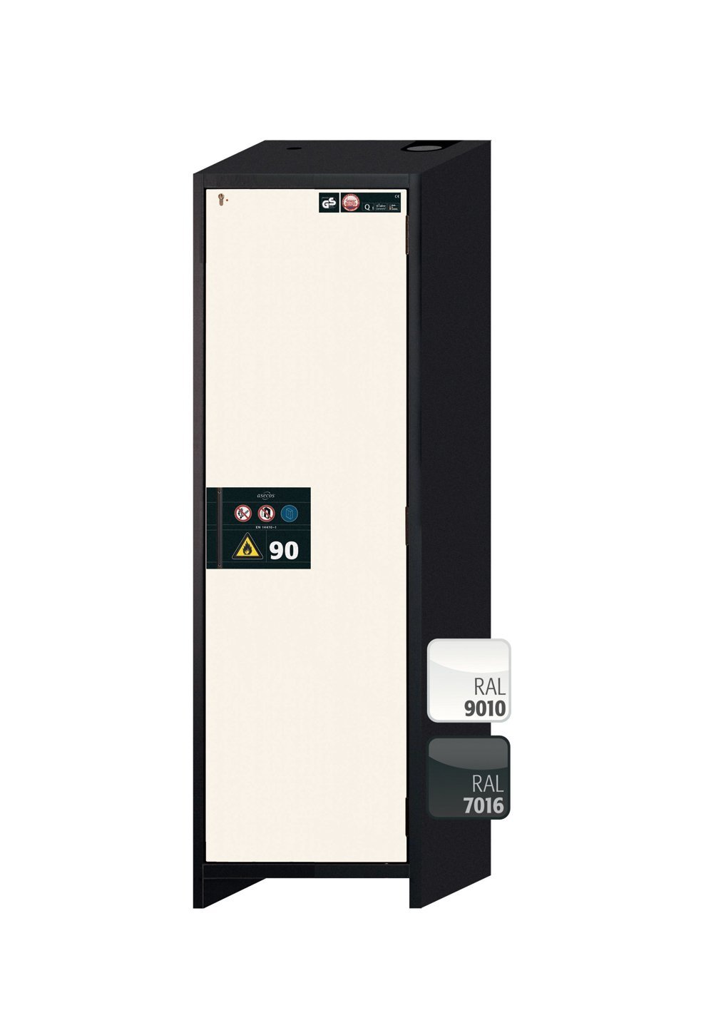 Sicherheitsschrank Q90.195.060.R in Anthrazitgrau, Flügeltür in Reinweiß, 6x Auszugswanne (Stahlblech) Produktbild img1 L