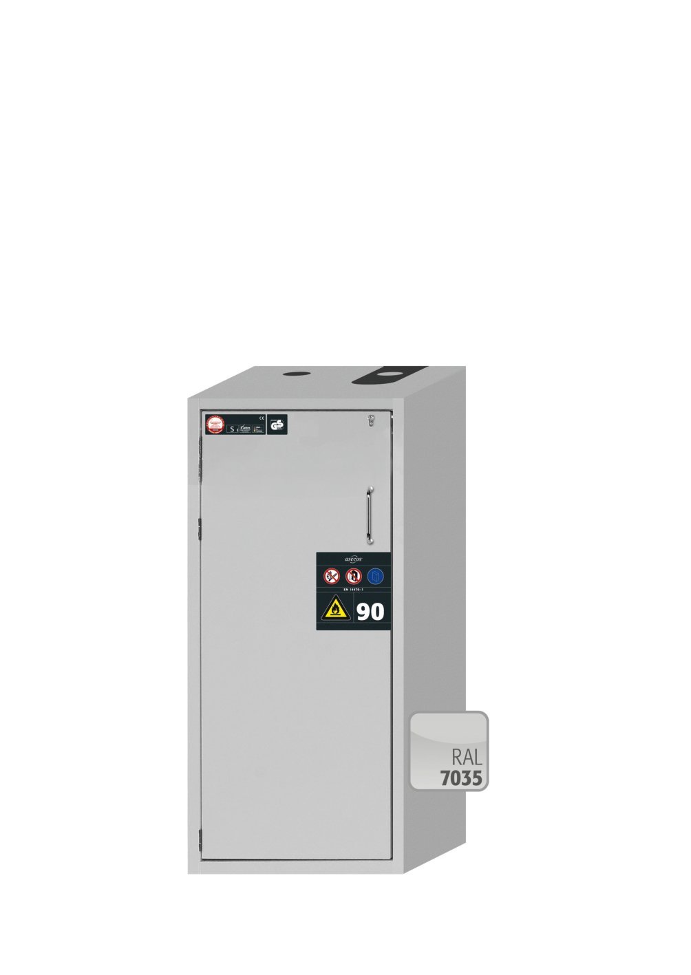 asecos Sicherheitsschrank S90.129.060.WDAC in Lichtgrau, Flügeltür, 3x Auszugswanne (Edelstahl) Produktbild img1 L