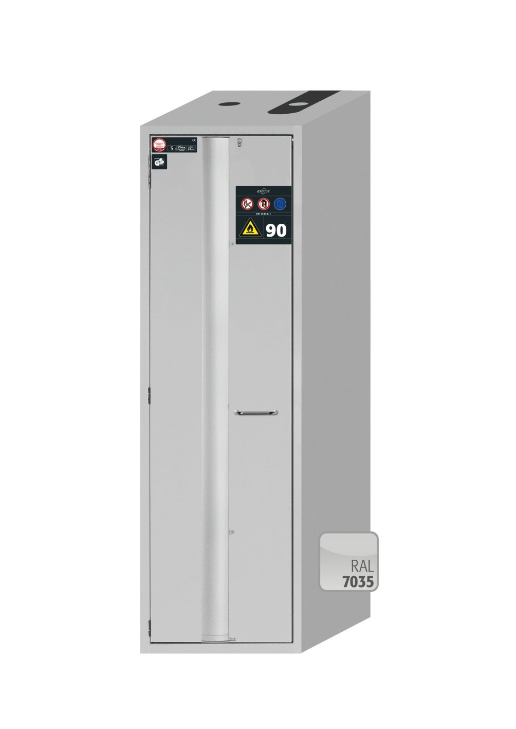 asecos Sicherheitsschrank S90.196.060.075.FDAC in Lichtgrau, Falttür, 4x Auszugswanne (Edelstahl) Produktbild img1 L