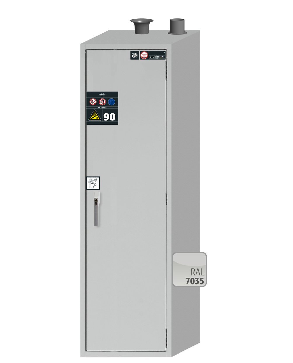 asecos Druckgasflaschenschrank G90.205.060.2F.R in Lichtgrau, Flügeltür, 1x Standardinneneinrichtung Druckgasflaschen (Stahlblech) Produktbild img2 L
