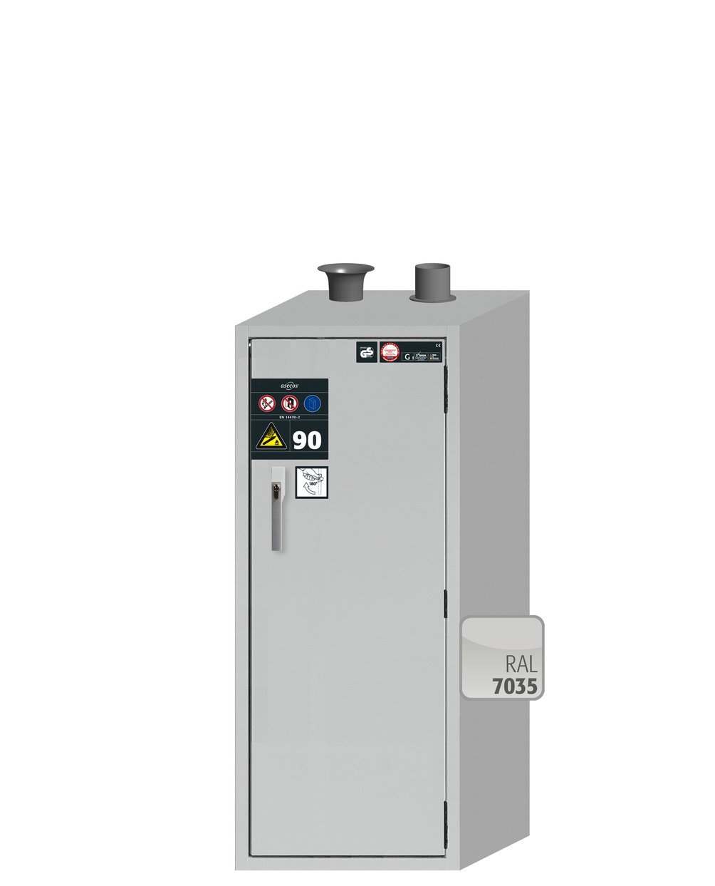 asecos Druckgasflaschenschrank G90.145.060.R in Lichtgrau, Flügeltür, 1x Standardinneneinrichtung Druckgasflaschen (Stahlblech) Produktbild img2 L
