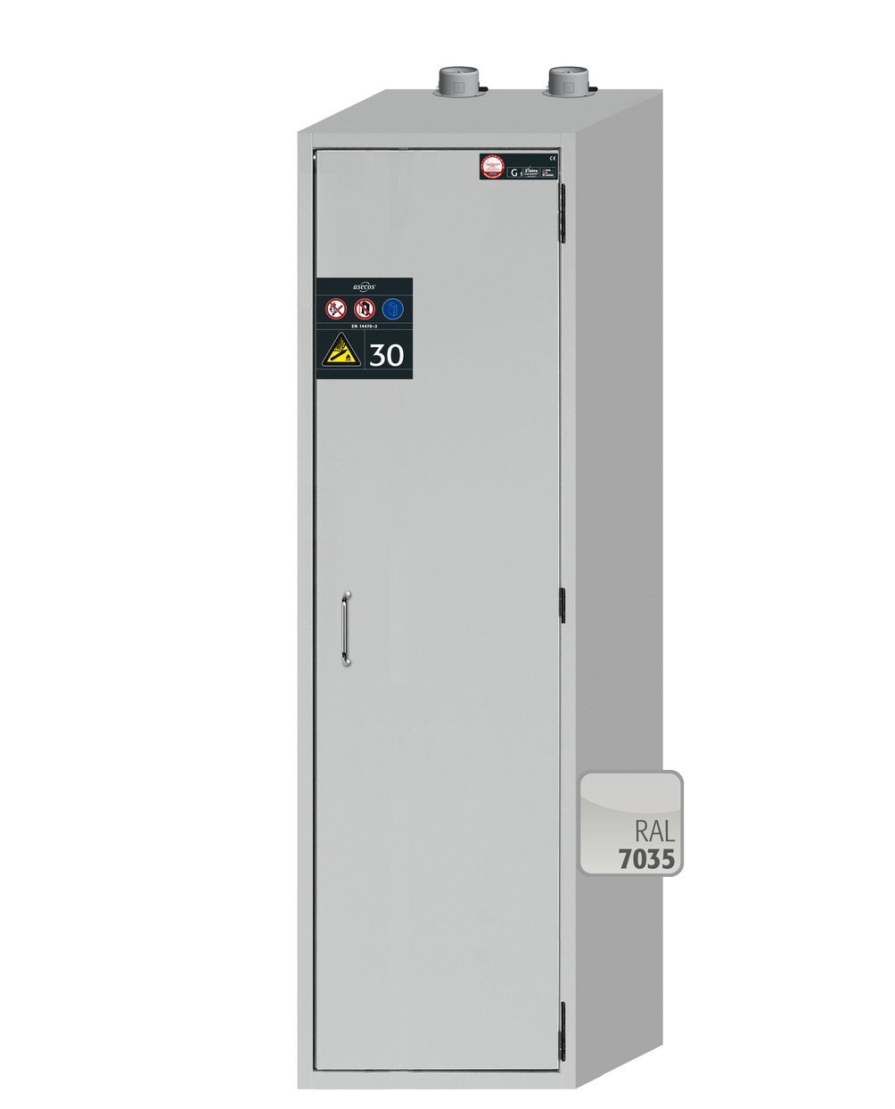 asecos Druckgasflaschenschrank G30.205.060.R in Lichtgrau, Flügeltür, 1x Standardinneneinrichtung Druckgasflaschen (Stahlblech) Produktbild img2 L