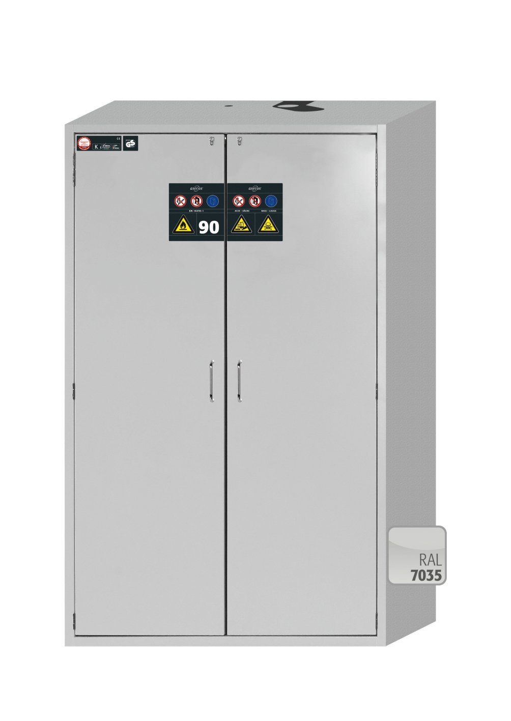 Sicherheitsschrank S90.196.120.MV.WDAS in Lichtgrau, 6x Fachboden und Lochblech (Edelstahl) Produktbild img1 L