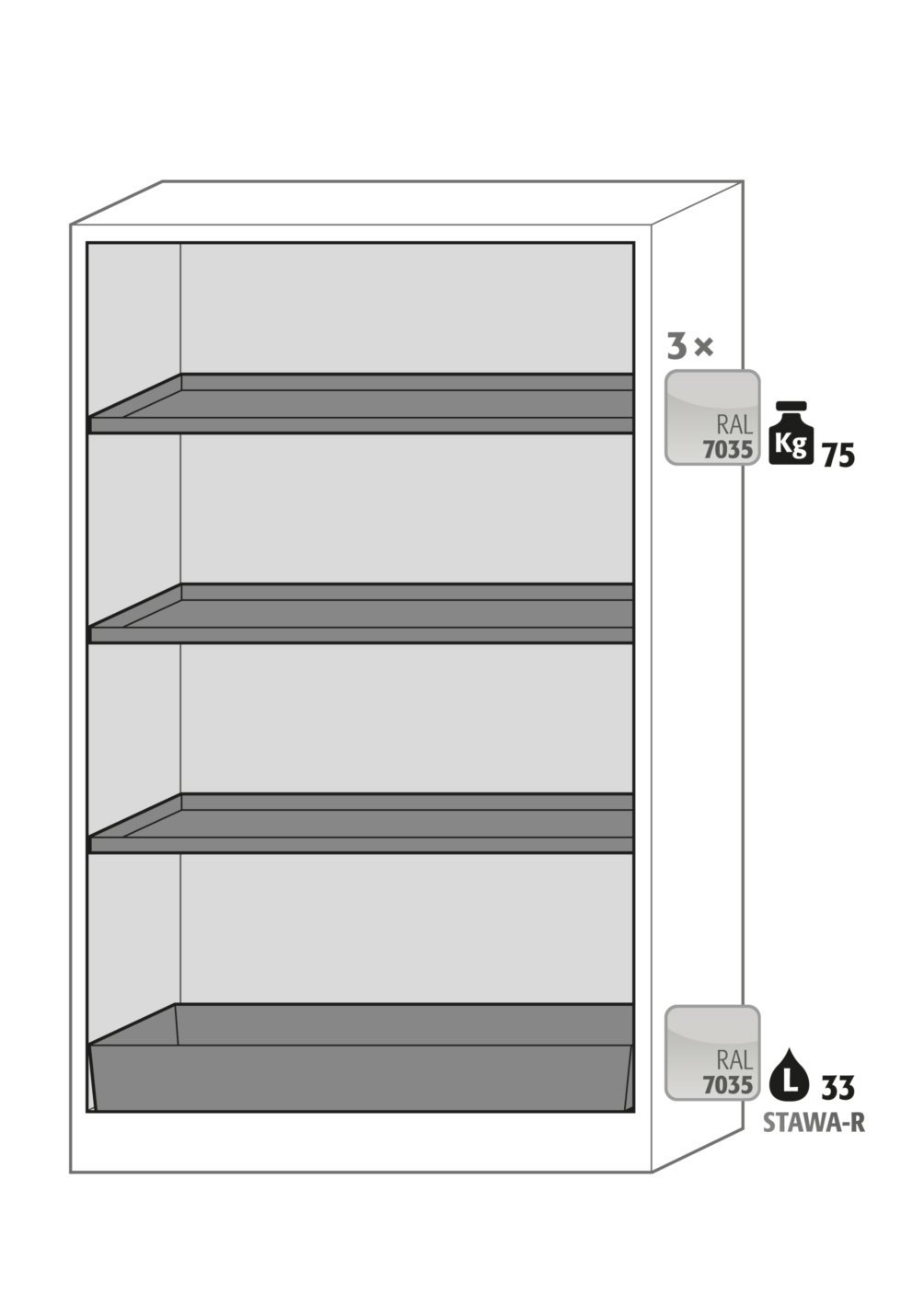 Umluftfilterschrank FX90.229.120.WDAC in Anthrazitgrau, Flügeltüren in Lichtgrau, 3x Fachboden (Stahlblech) Produktbild img2 L