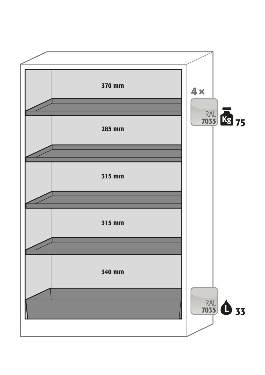 Umluftfilterschrank FX90.229.120.WDAC in Anthrazitgrau, Flügeltüren in Lichtgrau, 4x Fachboden (Stahlblech) Produktbild img2 L