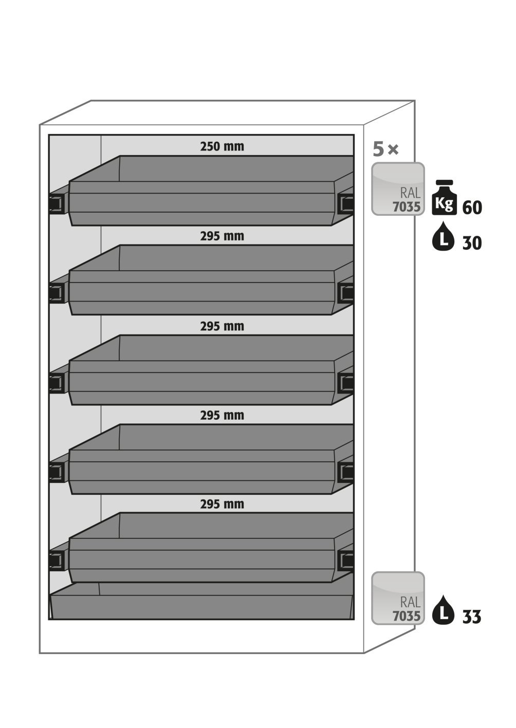 Umluftfilterschrank FX90.229.120.WDAC in Anthrazitgrau, Flügeltüren in Lichtgrau, 5x Auszugswanne (Stahlblech) Produktbild img2 L