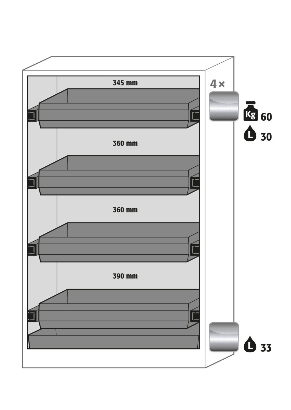 Umluftfilterschrank FX90.229.120.WDAC in Anthrazitgrau, Flügeltüren in Lichtgrau, 4x Auszugswanne (Edelstahl) Produktbild img2 L