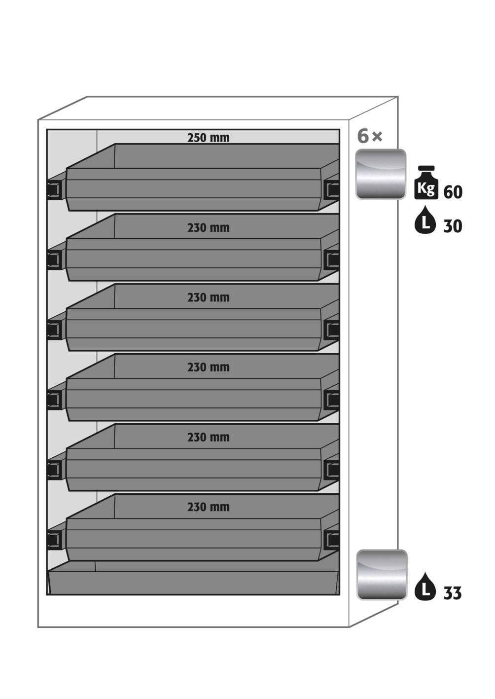 Umluftfilterschrank FX90.229.120.WDAC in Anthrazitgrau, Flügeltüren in Lichtgrau, 6x Auszugswanne (Edelstahl) Produktbild img2 L