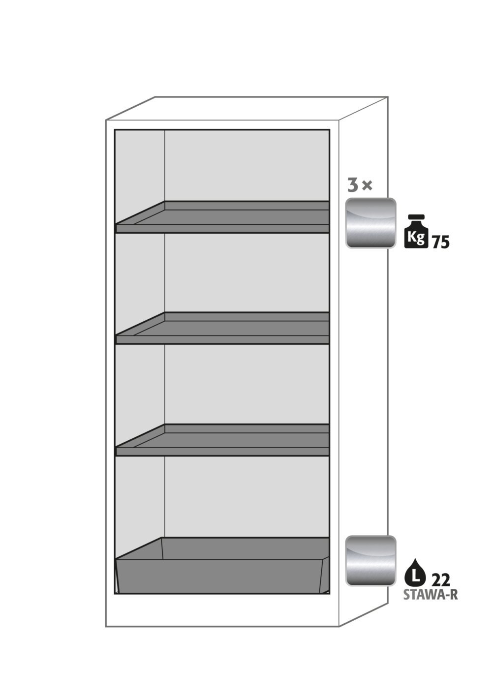 Sicherheitsschrank Q90.195.090.WDAC in Anthrazitgrau, Flügeltüren in Lichtgrau, 3x Fachboden (Edelstahl) Produktbild img3 L