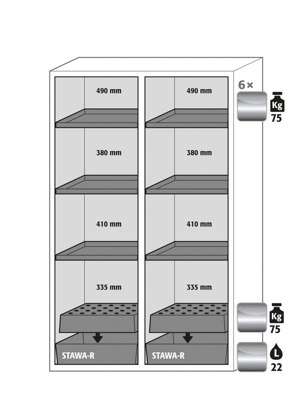 Sicherheitsschrank S90.196.120.MV.WDAS in Lichtgrau, 6x Fachboden und Lochblech (Edelstahl) Produktbild img2 L
