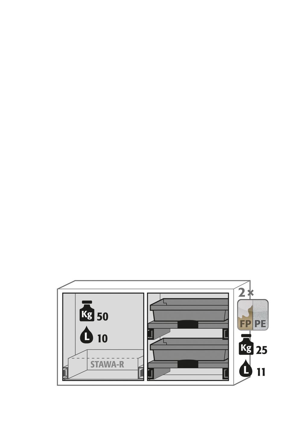 asecos Kombi-Sicherheitsschrank K-UB-90 UB.ST BxTxH(mm) 1102x502x601 Produktbild img3 L
