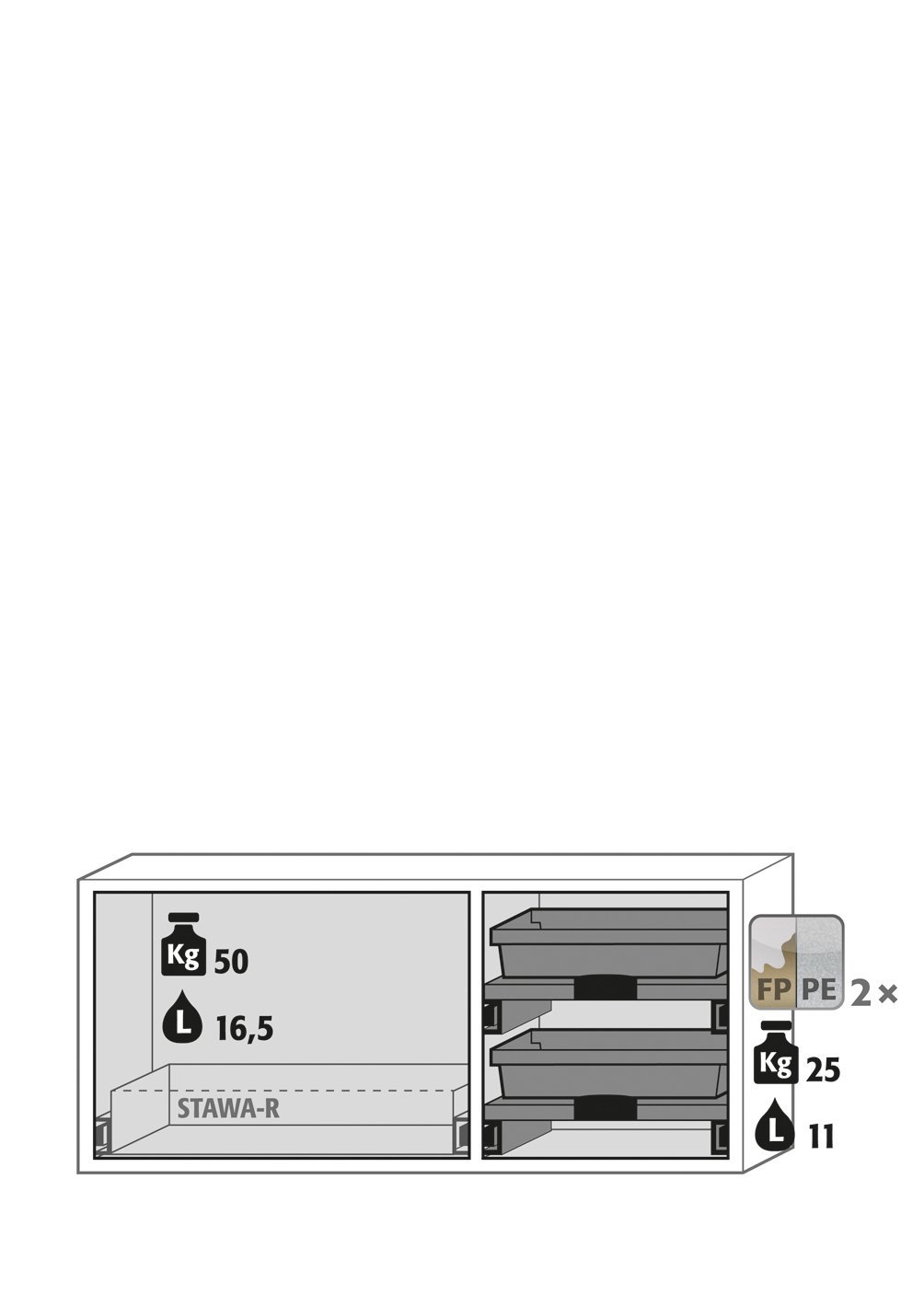 asecos Kombi-Sicherheitsschrank K-UB-90 UB.ST BxTxH(mm) 1402x502x601 Produktbild img3 L