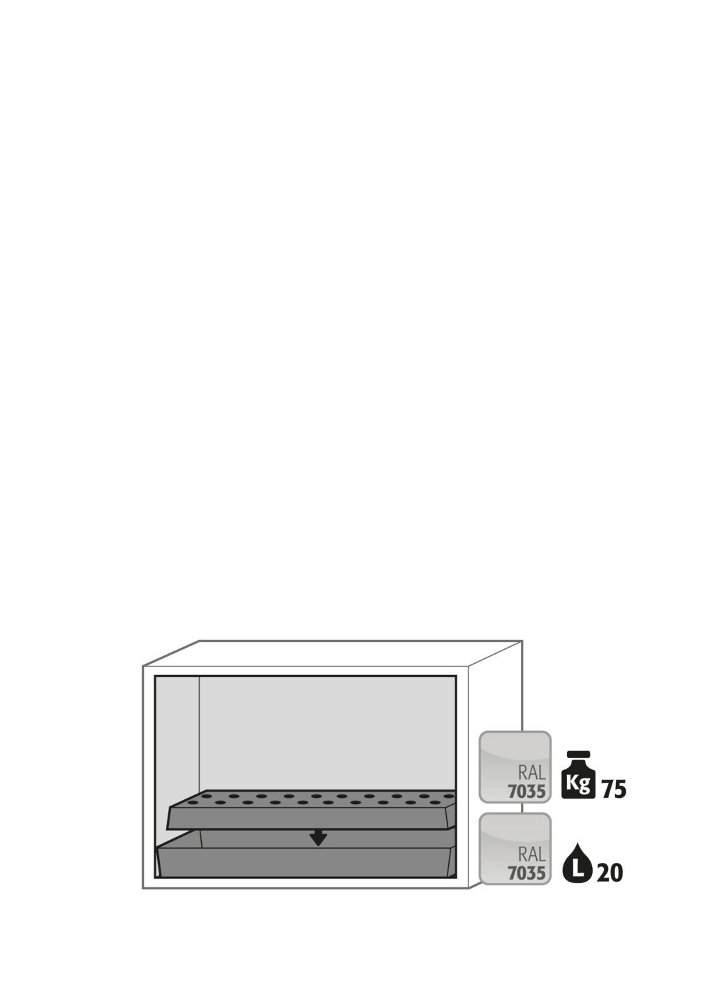 Sicherheitsunterbauschrank UB90.060.089.2T in Lichtgrau, Flügeltüren, 1x Lochblecheinsatz (Stahlblech) Produktbild img3 L