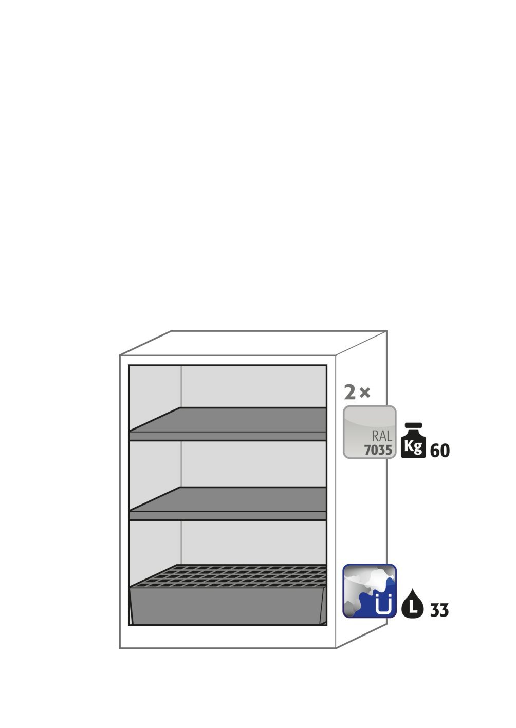 Chemikalienschrank CS.110.081.WDFW in Anthrazitgrau, Flügeltüren in Lichtgrau, 2x Fachboden (Stahlblech) Produktbild img2 L