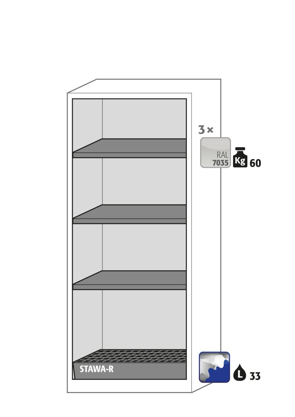 Chemikalienschrank CS.195.081 in Anthrazitgrau, Flügeltüren in Verkehrsrot, 3x Fachboden (Stahlblech) Produktbild img2 L