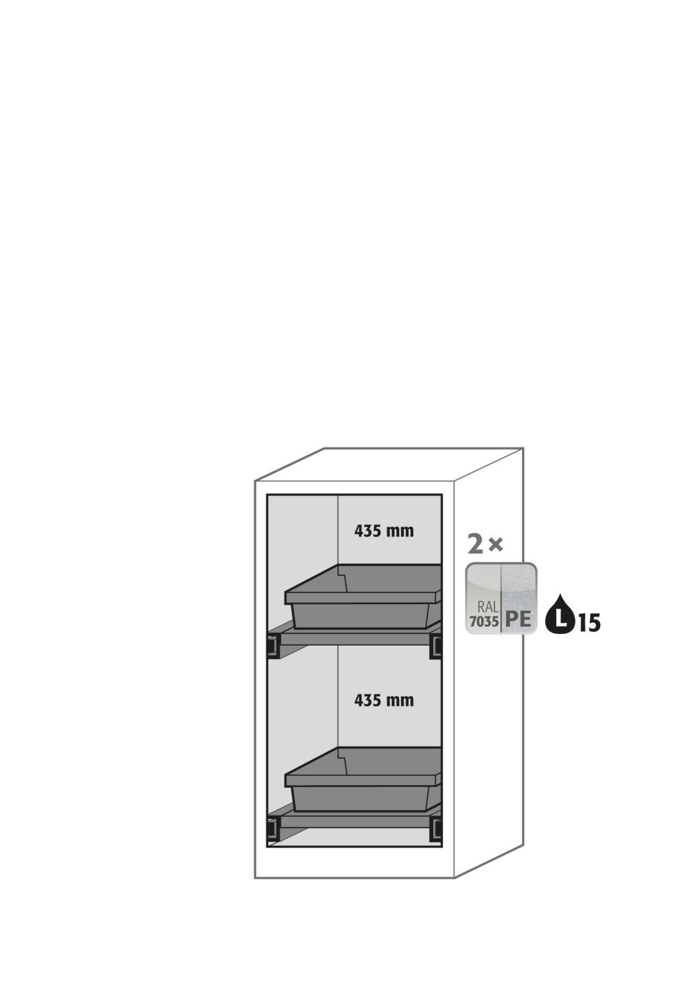 Chemikalienschrank CS.110.054.WDFWR in Anthrazitgrau, Flügeltür in Enzianblau, 2x Tablarauszug AbZ (Stahlblech/Polypropylen) Produktbild img2 L