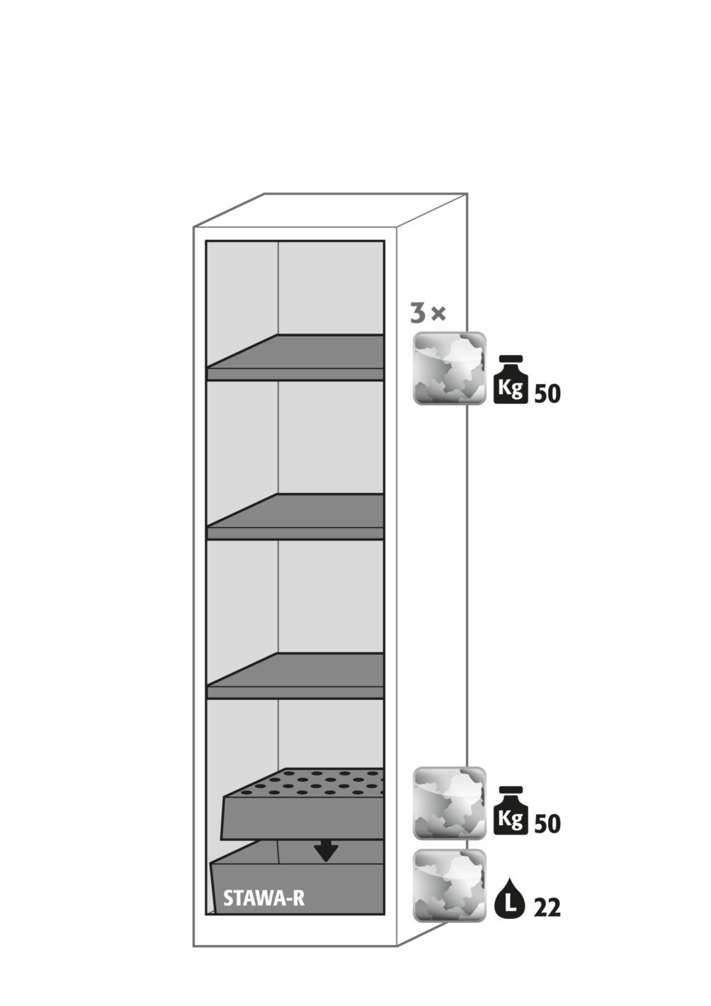 Chemikalienschrank CS.195.054.WDFWR in Anthrazitgrau, Flügeltür in Verkehrsrot, 3x Fachboden und Lochblech (Stahlblech) Produktbild img2 L