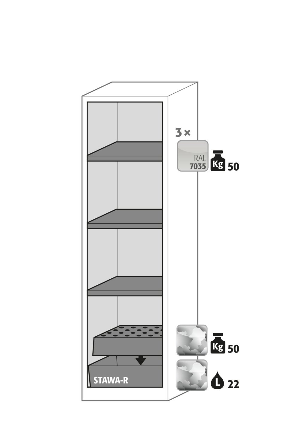 Chemikalienschrank CS-CLASSIC-G WDFWR BxTxH(mm) 545x520x1950 Produktbild img3 L