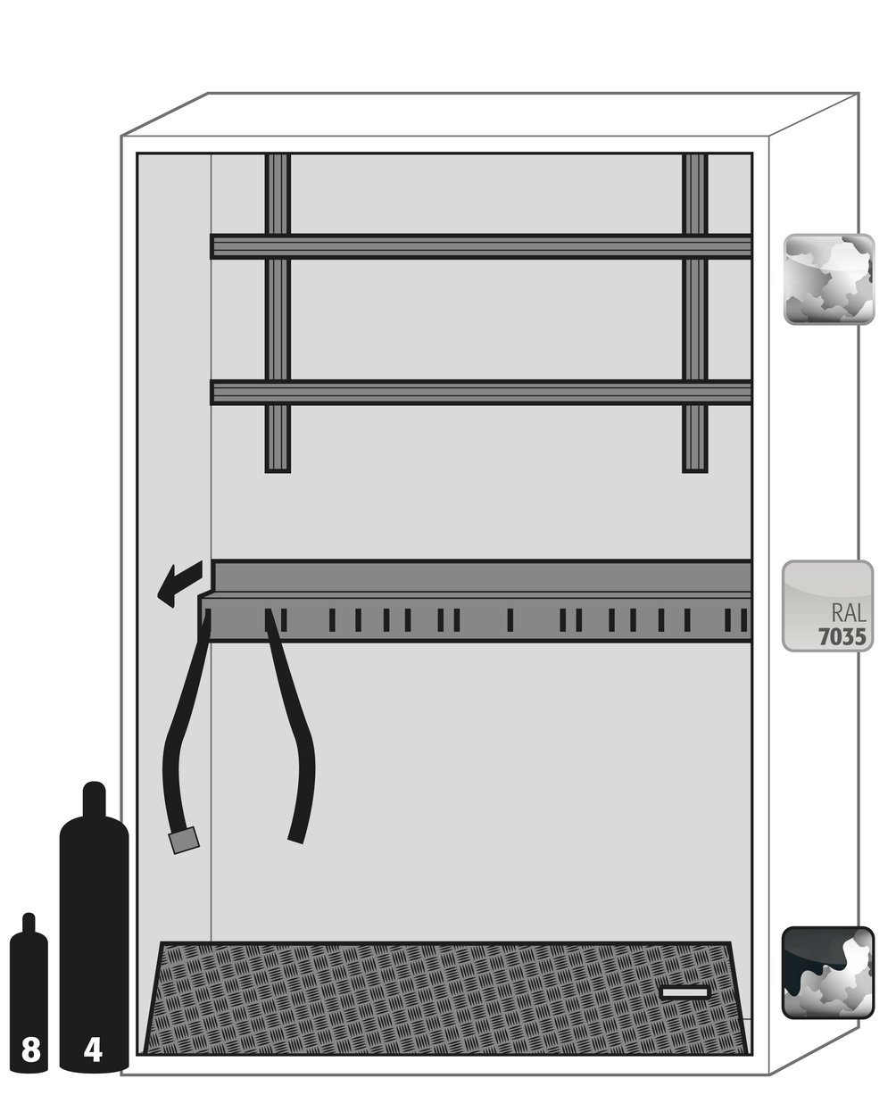 asecos Druckgasflaschenschrank G90.205.140 in Lichtgrau, Flügeltüren, 1x Standardinneneinrichtung Druckgasflaschen (Stahlblech) Produktbild img3 L
