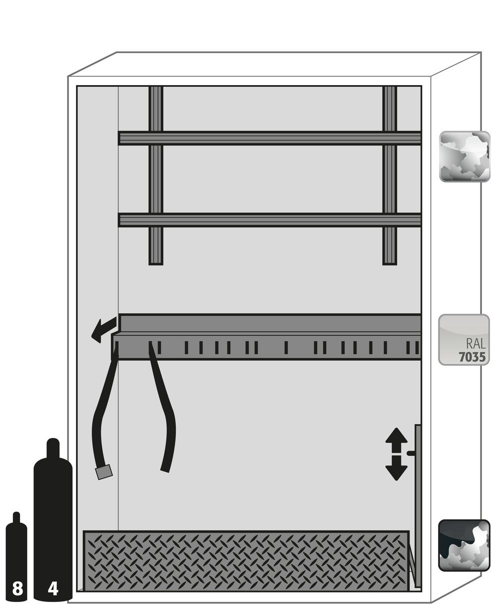 asecos Druckgasflaschenschrank G90.205.140 in Lichtgrau, Flügeltüren, 1x Komfortinneneinrichtung Druckgasflaschen (Stahlblech) Produktbild img3 L