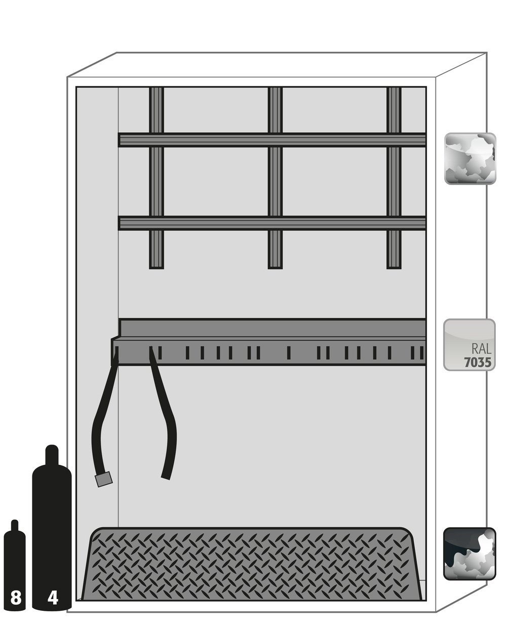 asecos Druckgasflaschenschrank G30.205.140 in Lichtgrau, Flügeltüren, 1x Standardinneneinrichtung Druckgasflaschen (Stahlblech) Produktbild img3 L