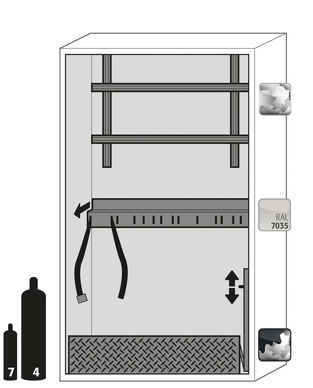 asecos Druckgasflaschenschrank G90.205.120 in Lichtgrau, Flügeltüren, 1x Komfortinneneinrichtung Druckgasflaschen (Stahlblech) Produktbild img3 L