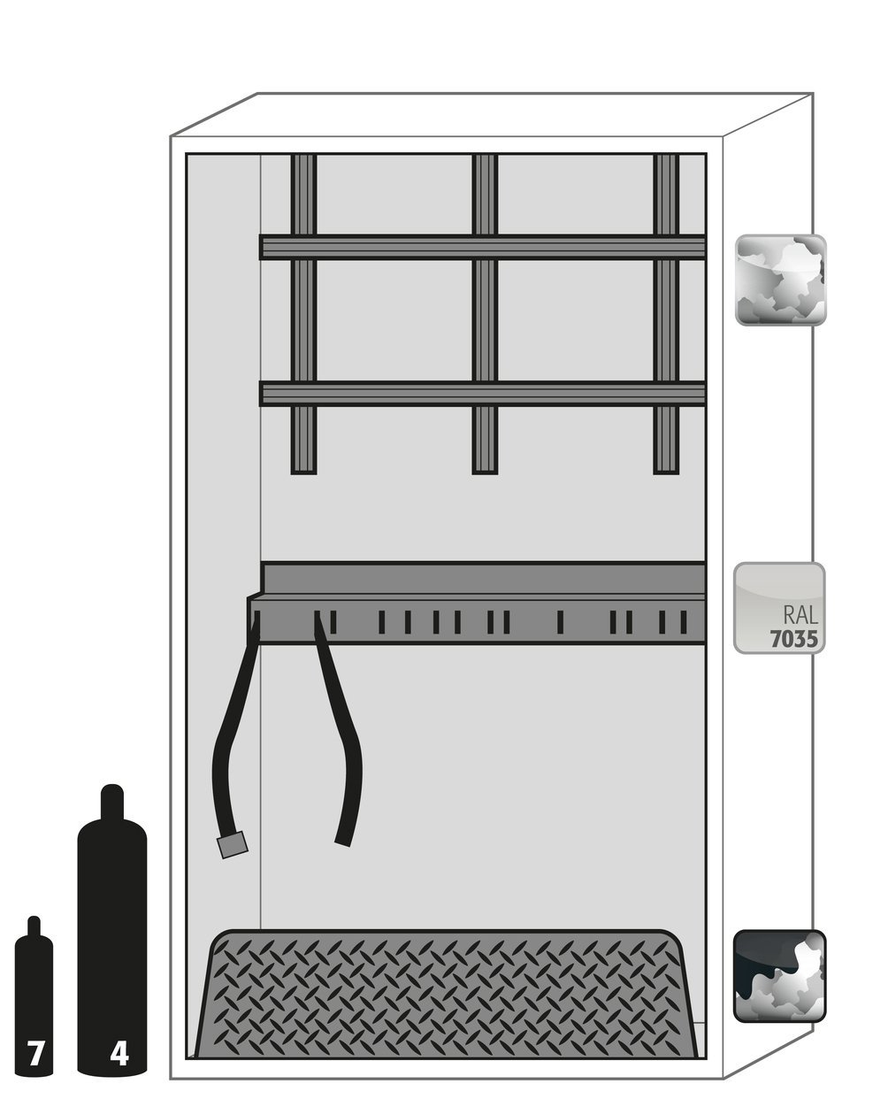 asecos Druckgasflaschenschrank G30.205.120 in Lichtgrau, Flügeltüren, 1x Standardinneneinrichtung Druckgasflaschen (Stahlblech) Produktbild img3 L